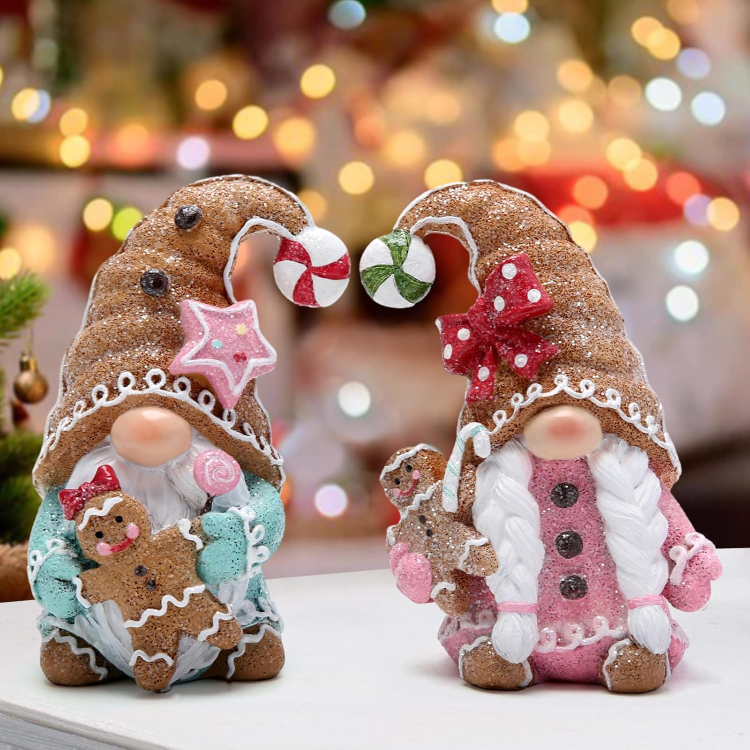 Hodao 2 PCS Christmas Gingerbread Man Gnomes Decorations Xmas Swedish Tomte Gnomes Figurines Decor Handmade Gingerbread Man Elves for Xmas Gift - Christmas Party Home Decor (Multicolor) image number 3