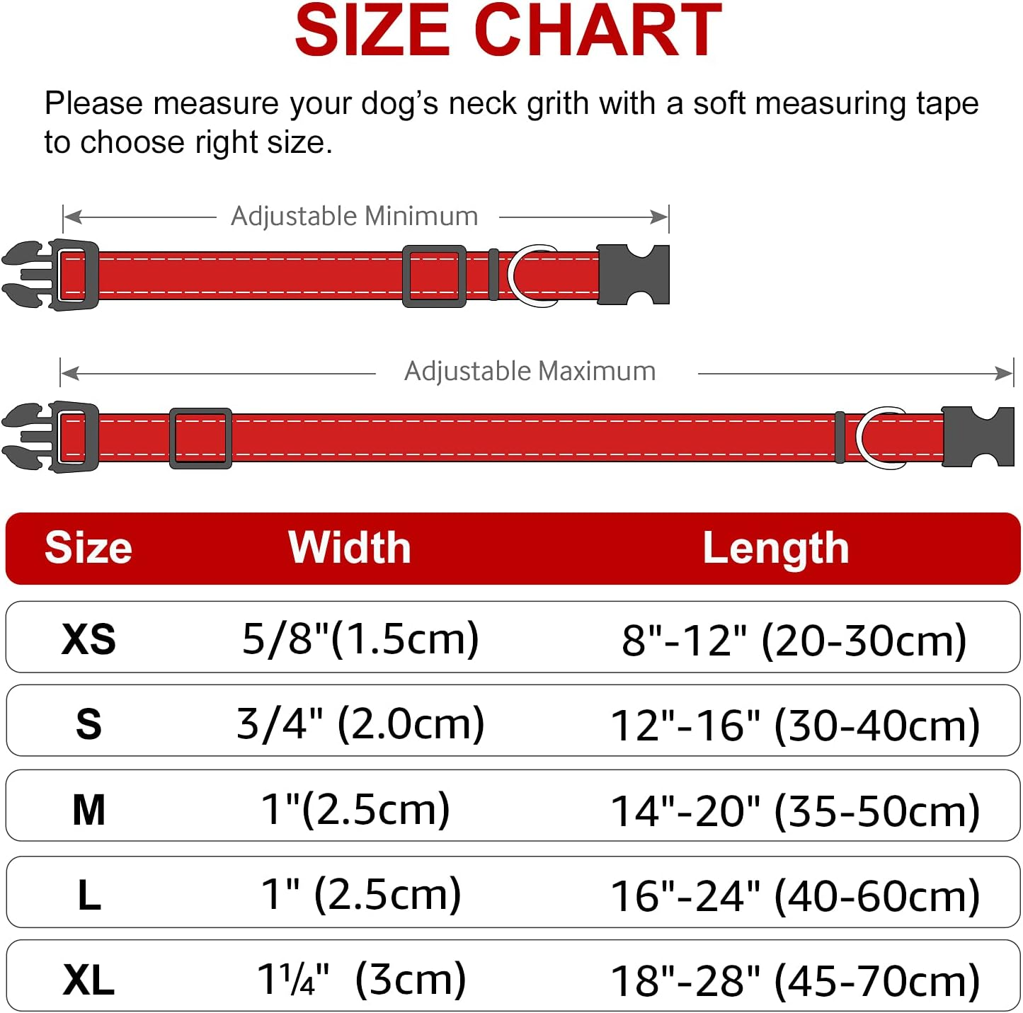 Dog Collar, Reflective Padded Neoprene Pet Collar, Adjustable Nylon Collars for Small Dogs, S,Red image number 5
