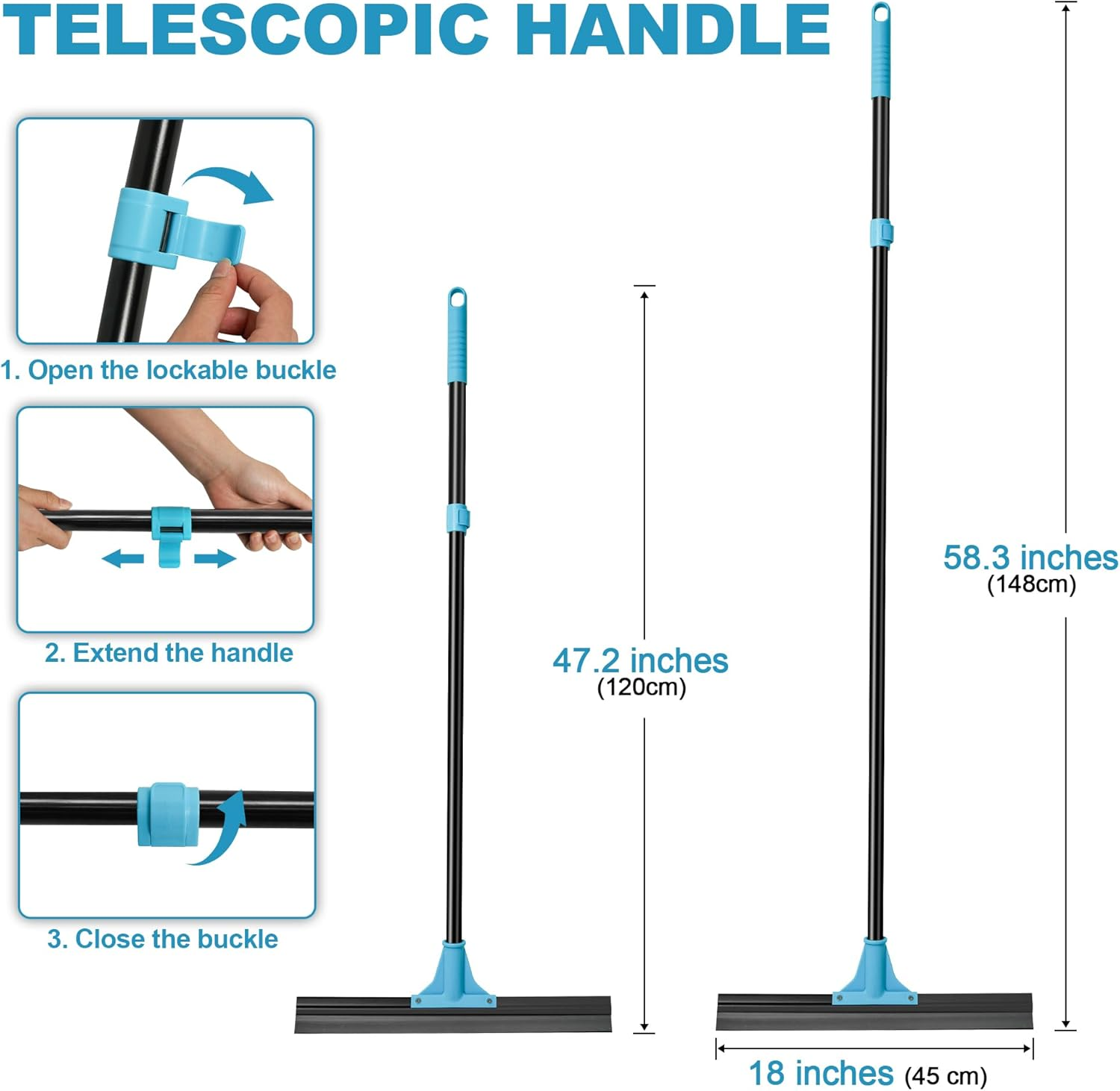 NEWE Floor Squeegee with 44.5 Cm Rubber Scraper Head and 148 Cm Long Handle, Heavy Duty Shower Squeegees for Concrete Floor, on Multi-Surface Tile Glass Pool Garage Cleaning image number 3