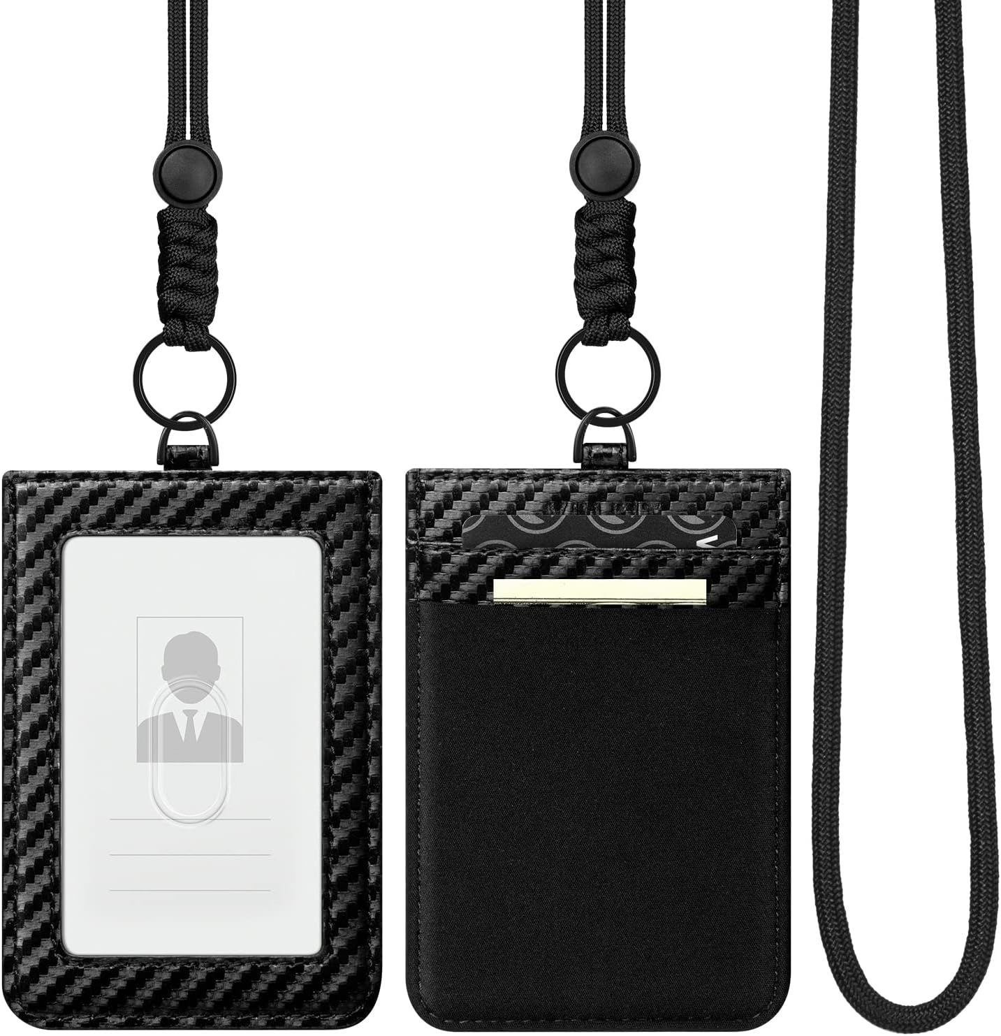 VULKIT ID Badge Holder with Lanyard for Women and Men Vertical Leather Badge Holder with Clear ID Window Card Holder Slot and Money Pocket Brown