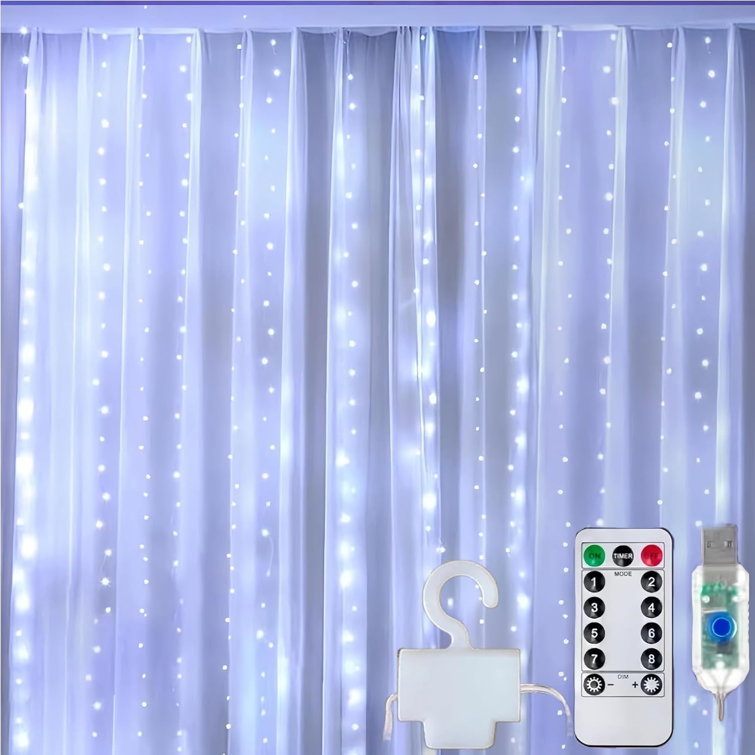 Clearhill 3 * 3Curtain String Lights, 300Led，Pink，8 Modes Fairy Hanging Lights with Remote & Timer, USB Operated, Waterproof for Indoor/Outdoor Decorations - Bedroom, Wedding, Party