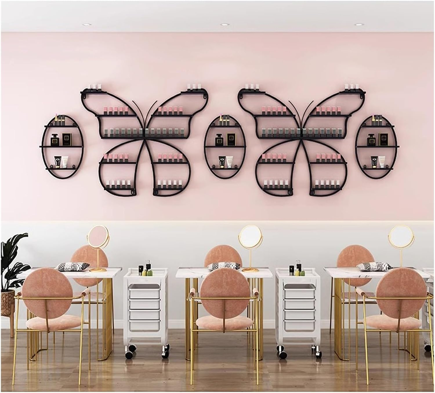 Wall Mounted Nail Polish Storage Rack,Set of 5 Butterfly Nail Polish Shelf for Wall,Metal Cosmetic Display Shelves for Home Spa Salon Shop(Black)