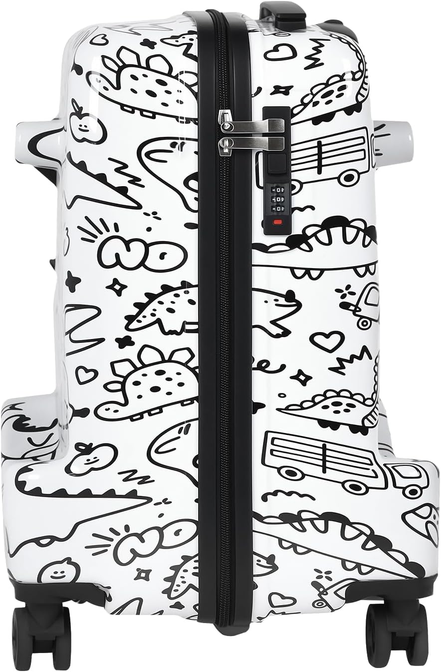 Ausadom Kids Ride on Luggage with DIY Coloring, Durable Lightweight Carry on Travel Suitcase with Spinner Wheels image number 2