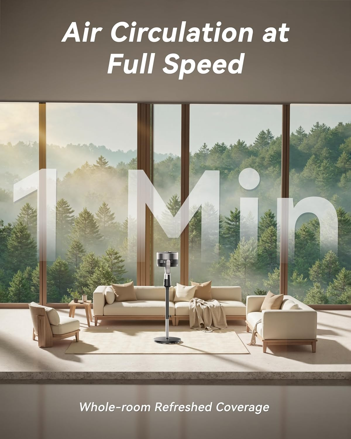 STORM HERO Pedestal Fan Air Circulator - 90&deg; Oscillating Standing Fans for Bedroom Home Office, 8 Speeds Air Circulation Floor Fan, Adjustable Height Silent Stand Tower Fan with Remote and 12H Timer image number 4