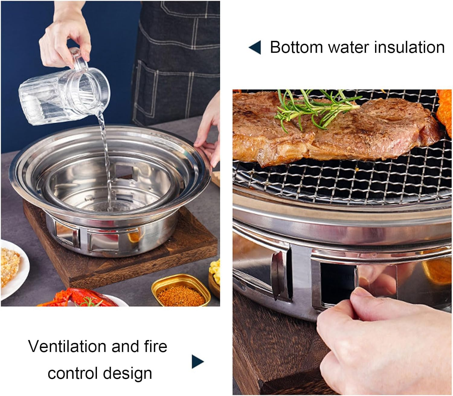Thai Korean BBQ Grill Pan, 2 in 1 Aluminum Hot Pot Grill Charcoal Pan, Non Stick Thai Lao Korean BBQ Grill Topper, Barbecue Grill Plate for Shabu Vegetable Egg Pork (30Cm/11.81In Original Color) - 35Cm/13.78In Black image number 5
