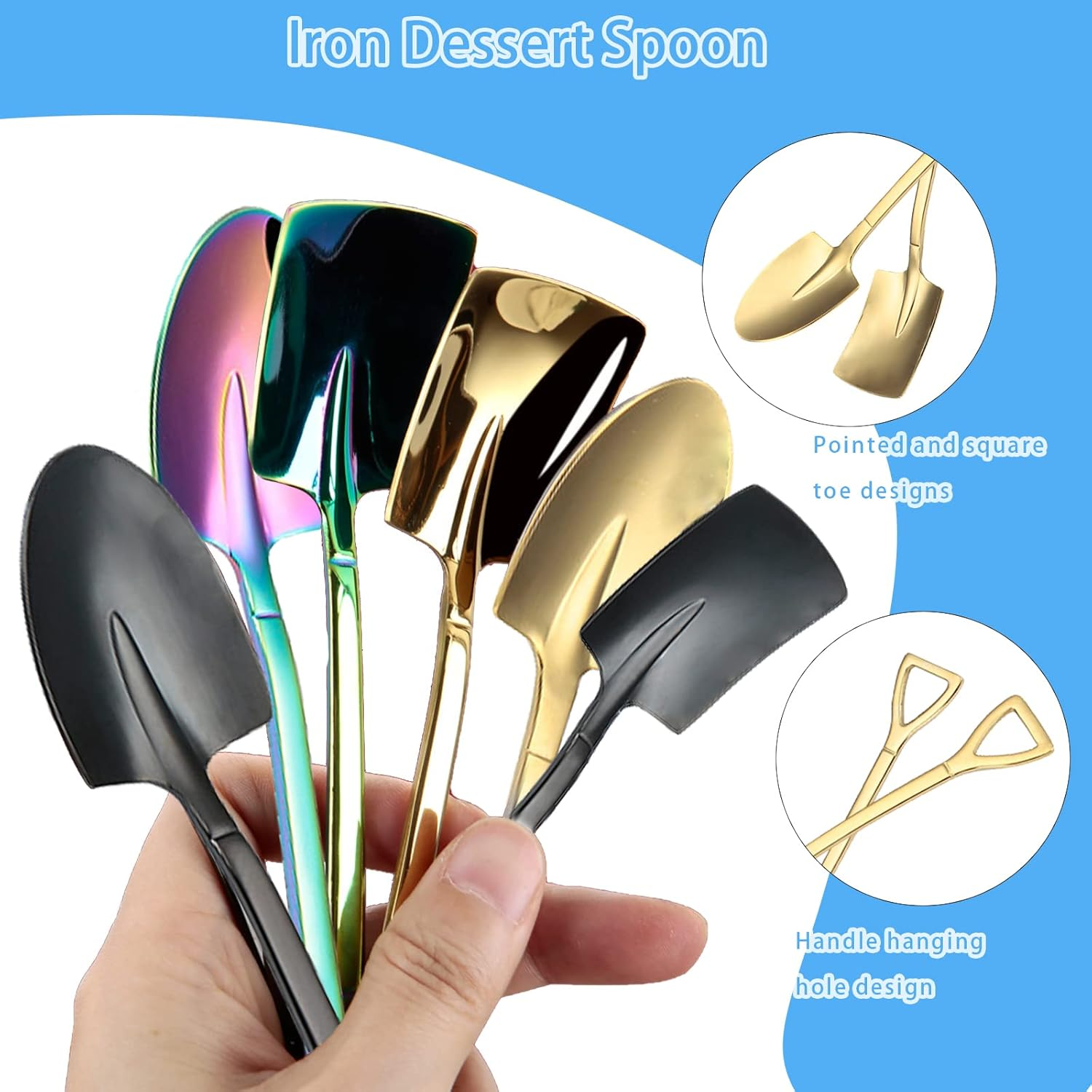 6 Pack Stainless Ice Cream Spoons, Shovel Spoons, Watermelon Spoon Reusable Small Spoon for Tea Dessert Home Kitchen Party Restaurant Party Supplies (Colored) image number 1
