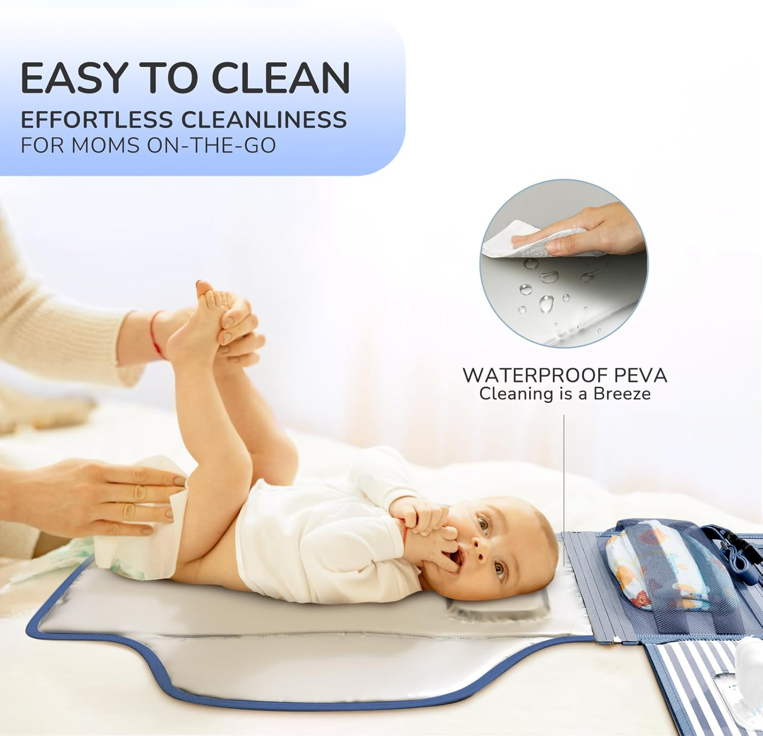 Portable Diaper Changing Pad for Baby, Detachable Travel Changing Pad with Baby Wipes Pocket, Gifts for Baby Shower, Newborn Girls and Boys (Navy)