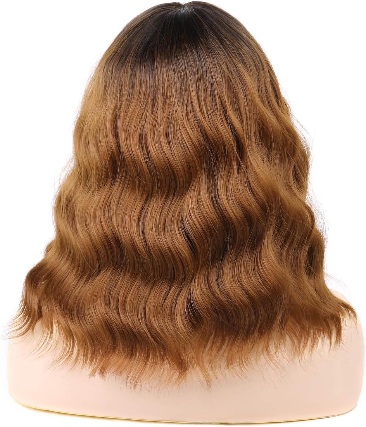 Daimer Brown Wig with Bangs Auburn Wigs for Women Short Wavy Light Brown Wig Shoulder Length Curly Bob Synthetic Heat Resistant Fibre for Daily Party Use (16 Inches) Natural Curly image number 3