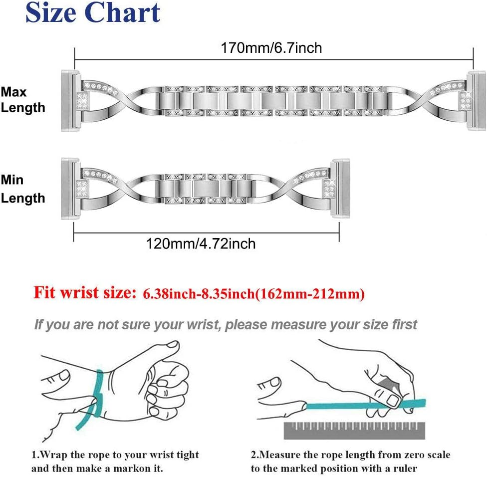 Bling Band Compatible for Fitbit Versa 4 / Versa 3/ Fitbit Sense 2/ Sense Band, Women Metal Replacement Bracelet Jewelry Strap Wristband for Fitbit Versa 4/Versa 3 /Sense 2/Sense Smartwatch - Silver image number 2