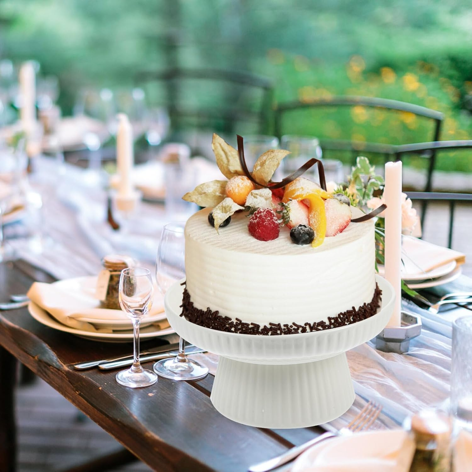 1PC White Ceramic Fruit Bowl for Kitchen Counter, Ceramic Footed Serving Bowl, Dessert Display Stand Food Snack Storage Tray for Home Kitchen image number 5