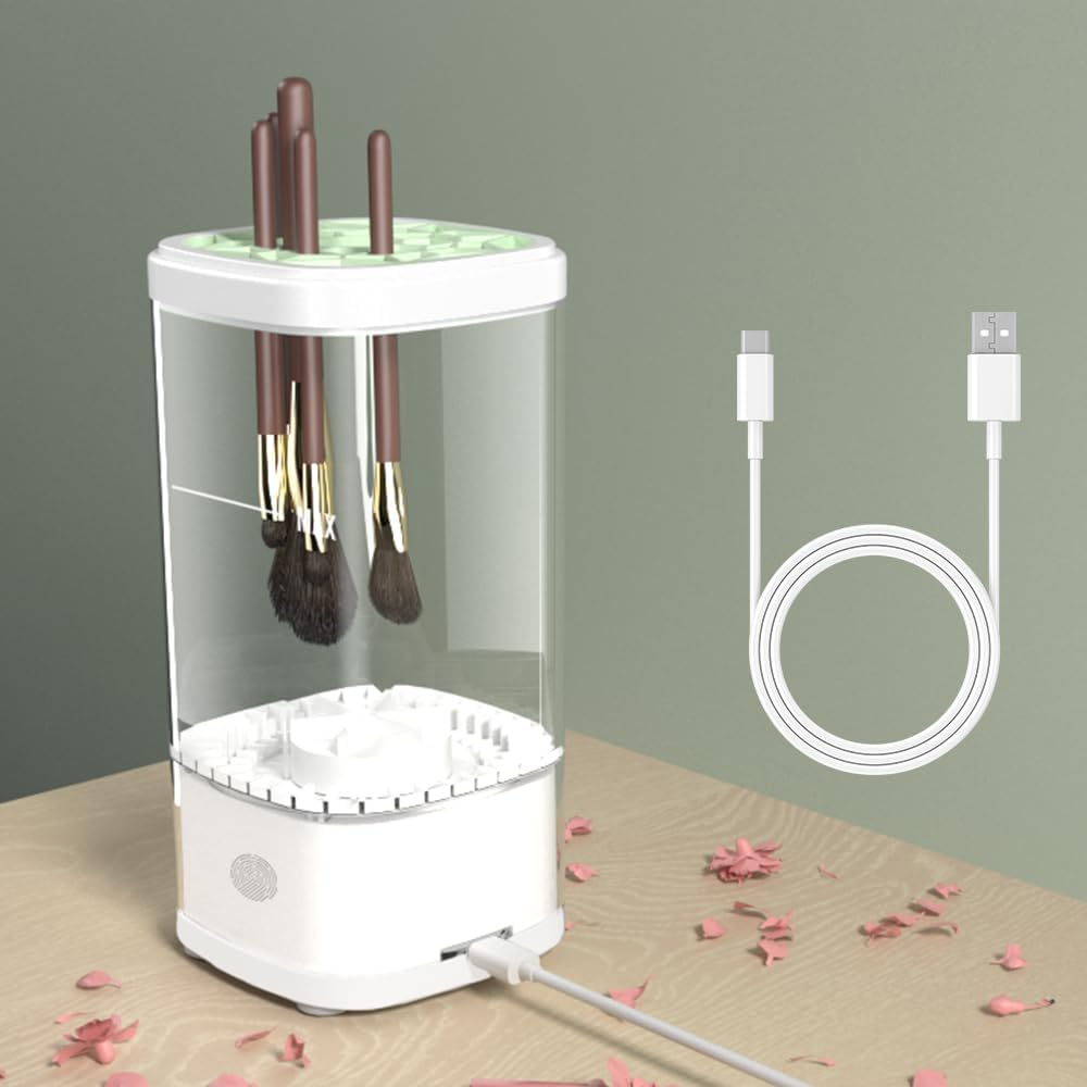 Flohsen Electric Makeup Brush Cleaner, Multi-Functional Cosmetic Brush Cleaner, Portable Automatic Makeup Brush Cleaning Solution with Dryer-Holder, Charger, USB-C Cable, Beauty Women image number 4