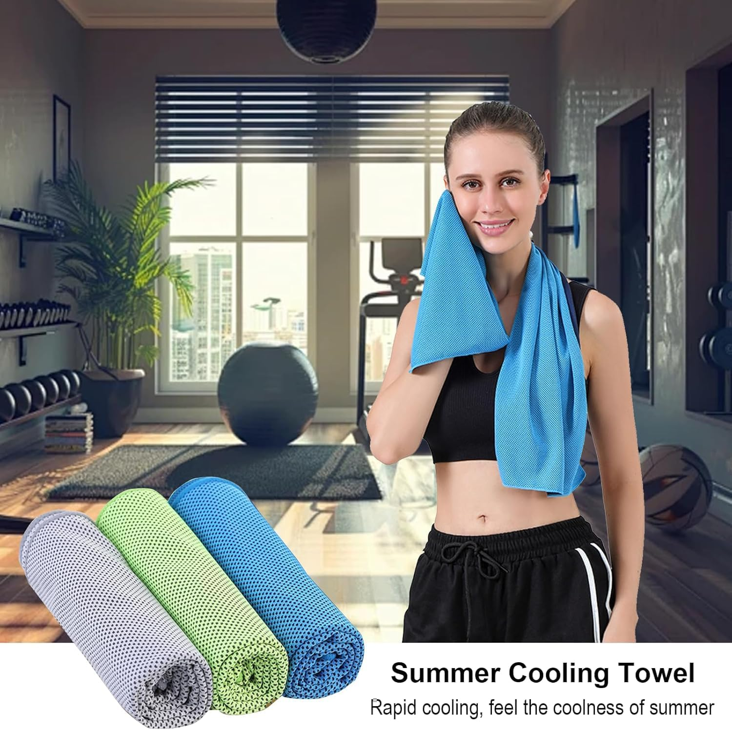 Silicone Set Cooling Towels, 3 Piece Portable Silicone Cooling Towel Soft Microfiber Gym Towels, Cooling Towels Gym Ice Towel Fast Drying with Case image number 3