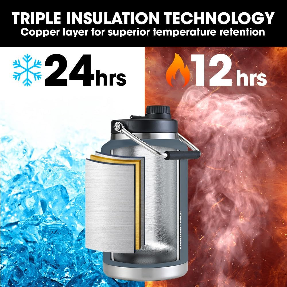 Baumr-Ag 3.8L Double Wall Insulated Stainless Steel Water Bottle, Drink Jug with Handle, Blue image number 6