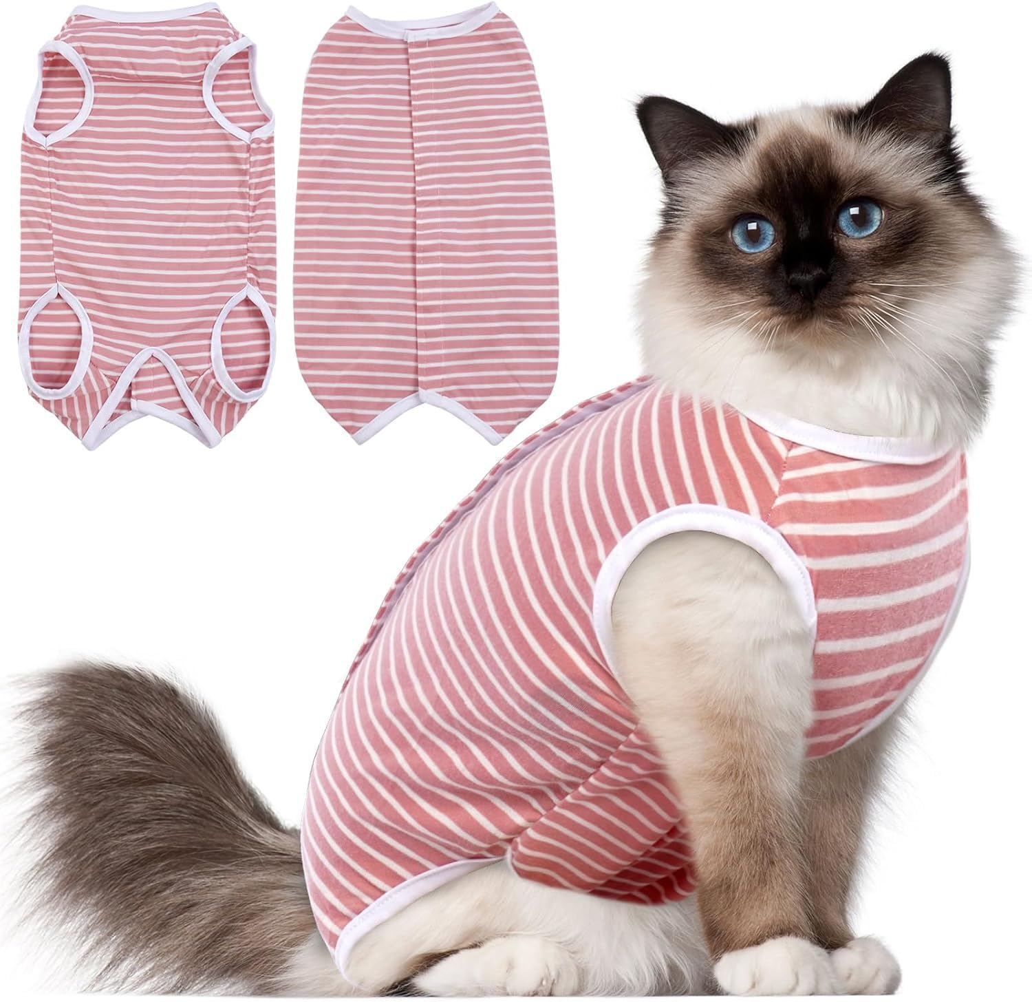 Cat Recovery Suit, Surgery Recovery Suit, Kitten Onesie for Cats after Surgery, Pet Cat Spay Surgical Soft Clothes Abdominal Protection (Pink and White Stripes, S) image number 1