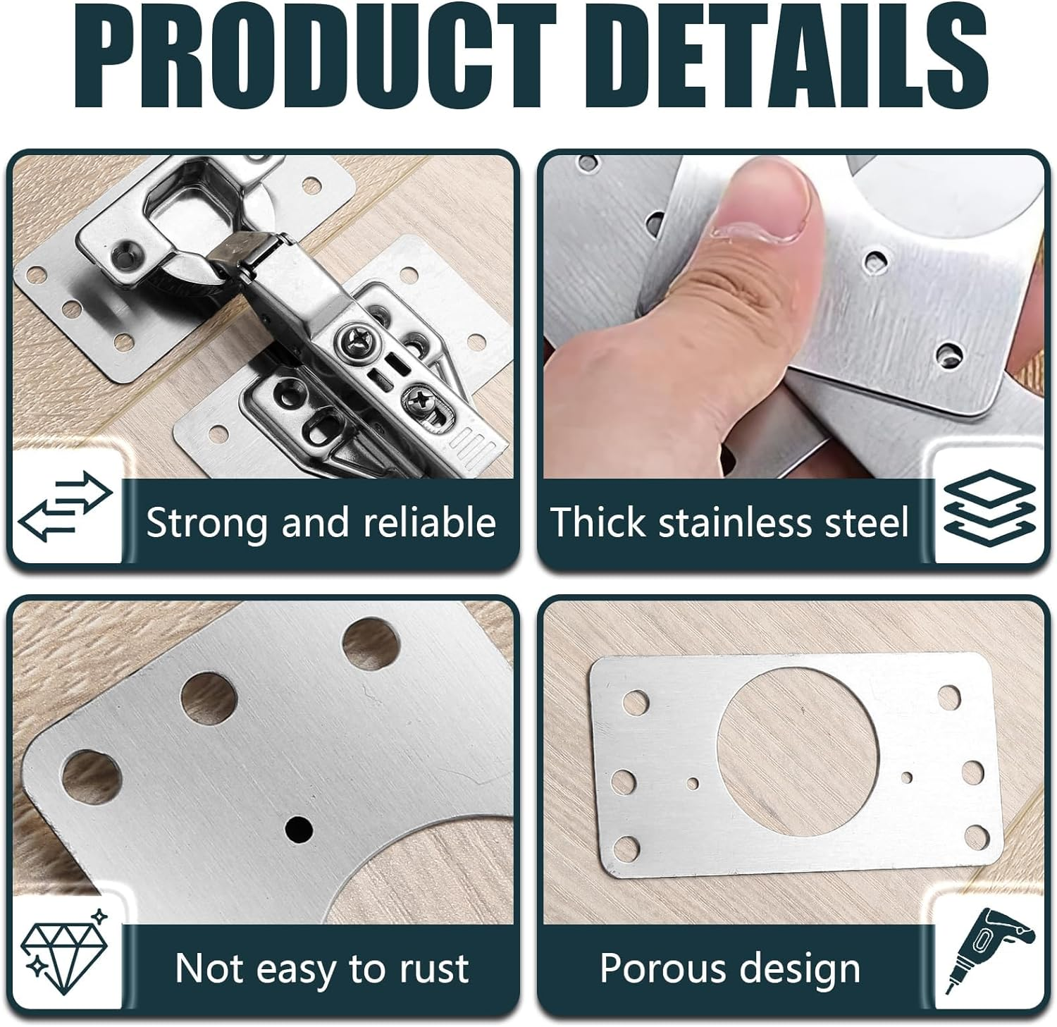 Cabinet Hinge Repair Plate, Cabinet Repair Plates,Stainless Steel Hinge Repair Brackets, Hinge Fixing Plate for Wooden Cabinet Door, Kitchen Cabinet, Wardrobes (6 Pcs, Cabinet Hinge Repair Plate) image number 1