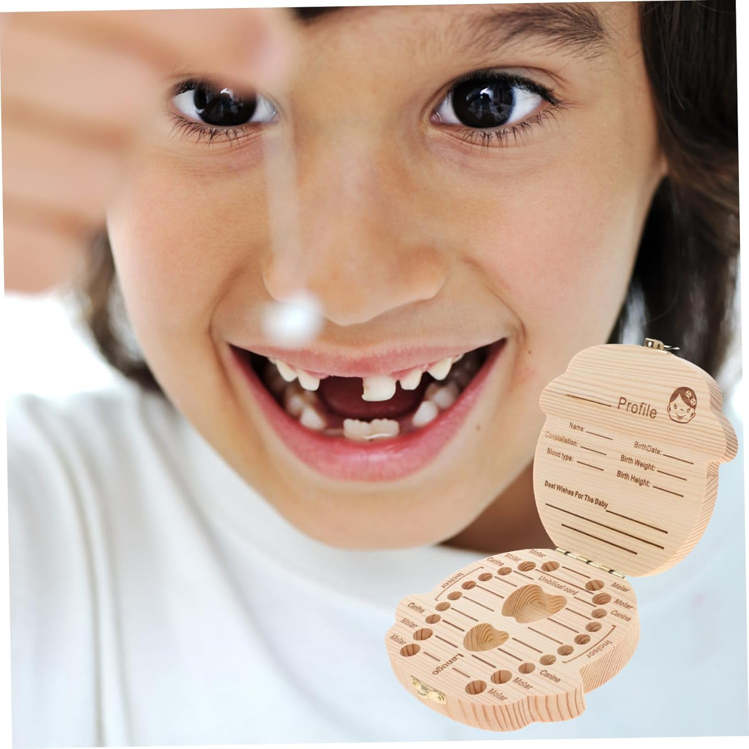 Deciduous Tooth Box First Tooth Storage Wooden Keepsake Organizer for Boys and Girls image number 3