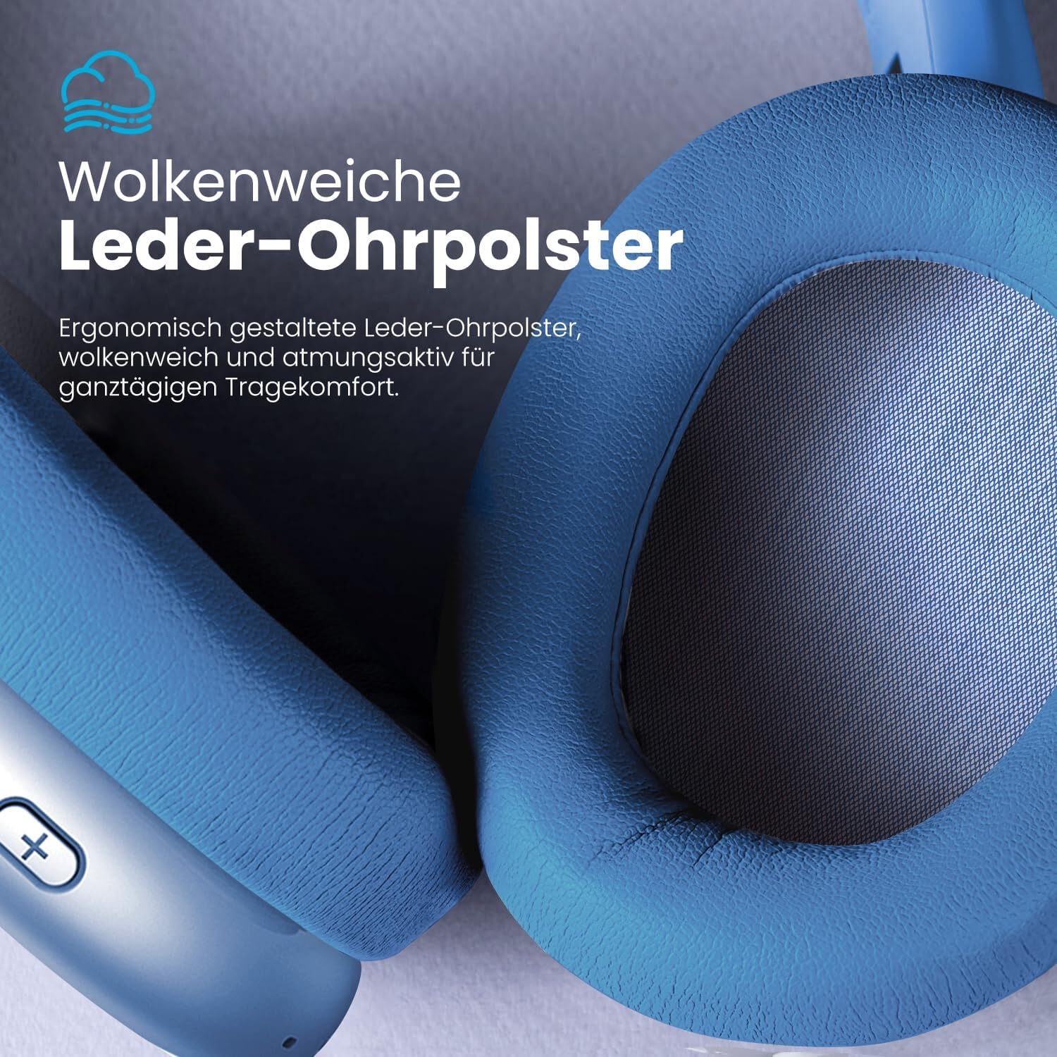 Wentronic Y01 Noise Cancelling Headphones, Wireless Over-Ear Headphones, Bluetooth 5.3, Hi-Res Sound, 48H Playback, Foldable with Microphone for Ios/Android/Pc - Blue