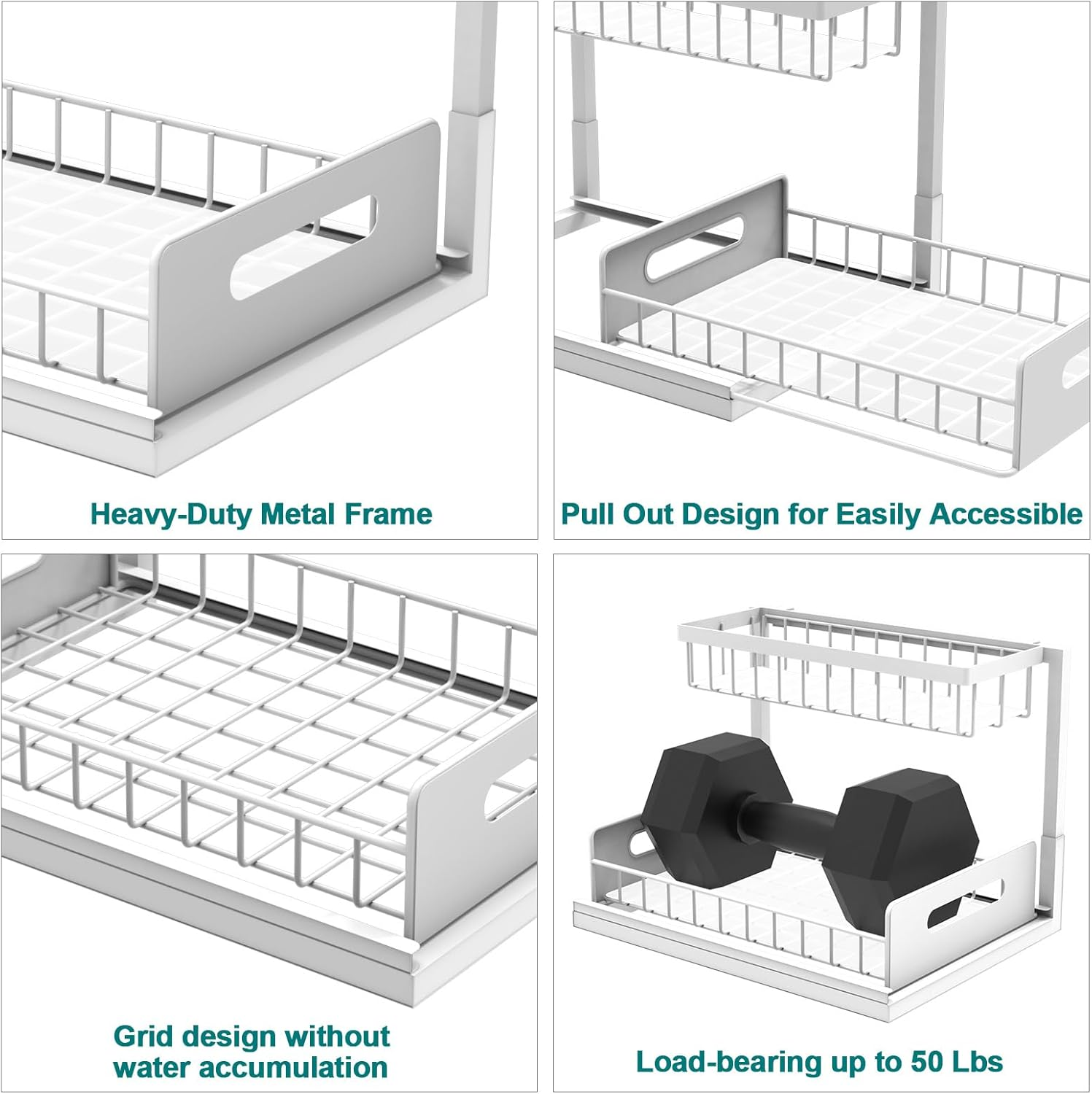 Bukfen under Sink Organizer, Pull Out Cabinet Organizer 2-Tier Slide Out Sliding Shelf under Cabinet Storage Multi-Use for under Kitchen Bathroom Sink Organizers and Storage,White,1 Pack image number 2