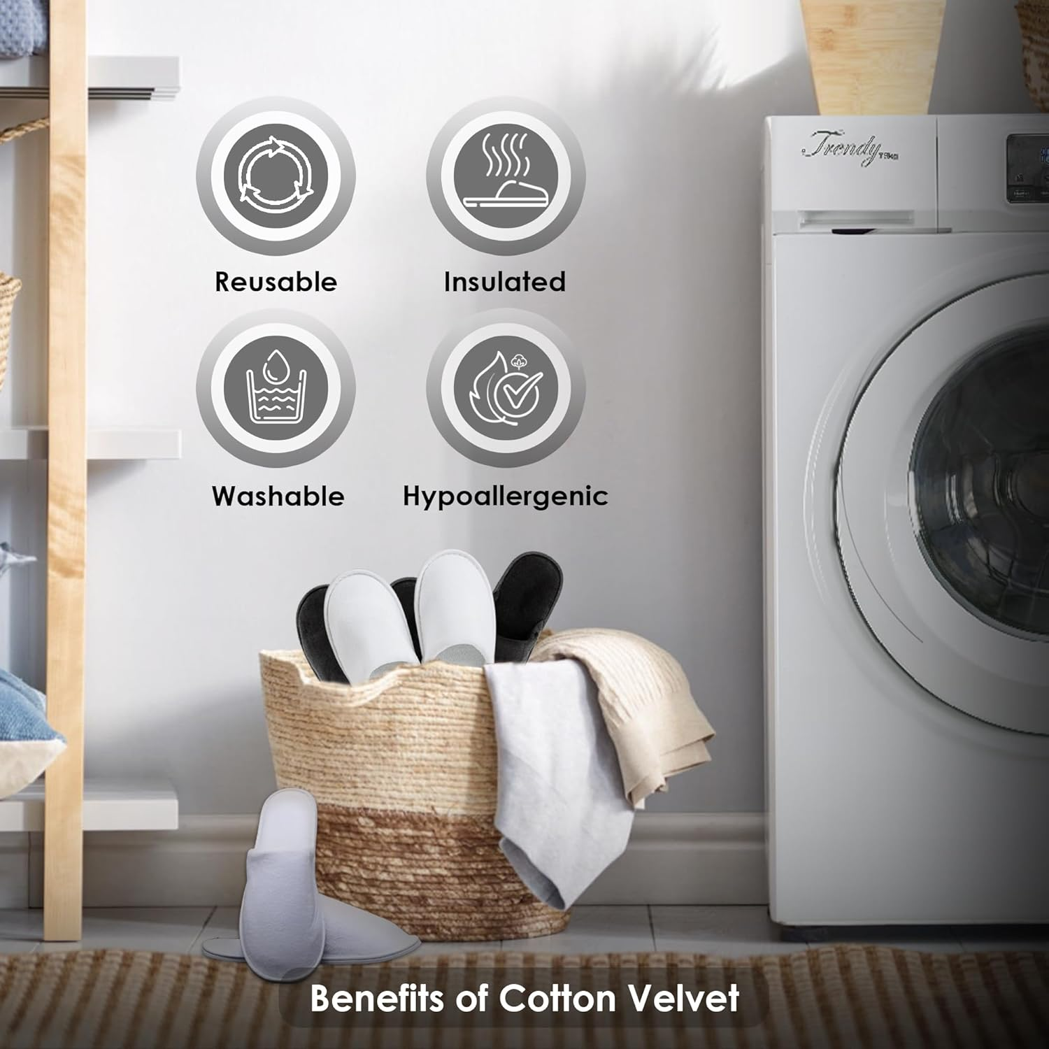 MODLUX Spa Slippers Travel Bags White Fluffy Closed Toe Spa Slippers by Two Sizes to Fit Most Men and Women, Comfortable and Non-Slip - Perfect for Home, Hotel or Commercial Use 6 Pack Large Black image number 3