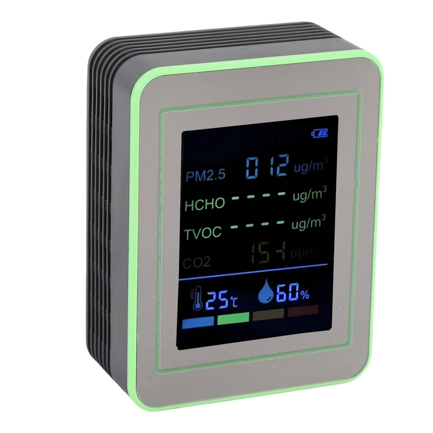 Jectse Smart Air Quality Meter Compact 6 in 1 CO2 PM2.5 HCHO TVOC Temp Humid Tester for Real-Time Detection (White and Green)