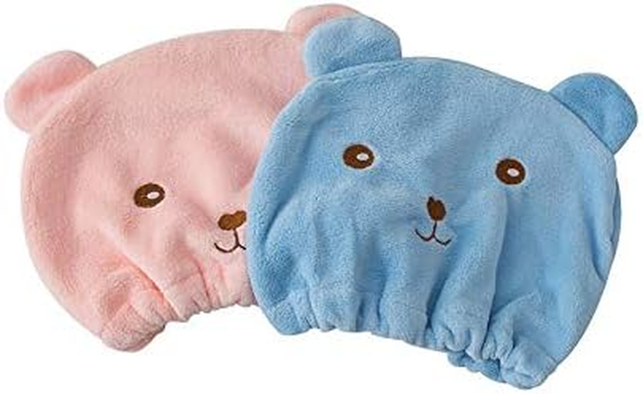 Microfiber Hair Drying Towels Cartoon Bear Dry Hair Hat Thicker Soft Absorbent Cartoon Bear Hair Towel Cute Bear Ears Dry Hair Hat (Style1, One Size) image number 2