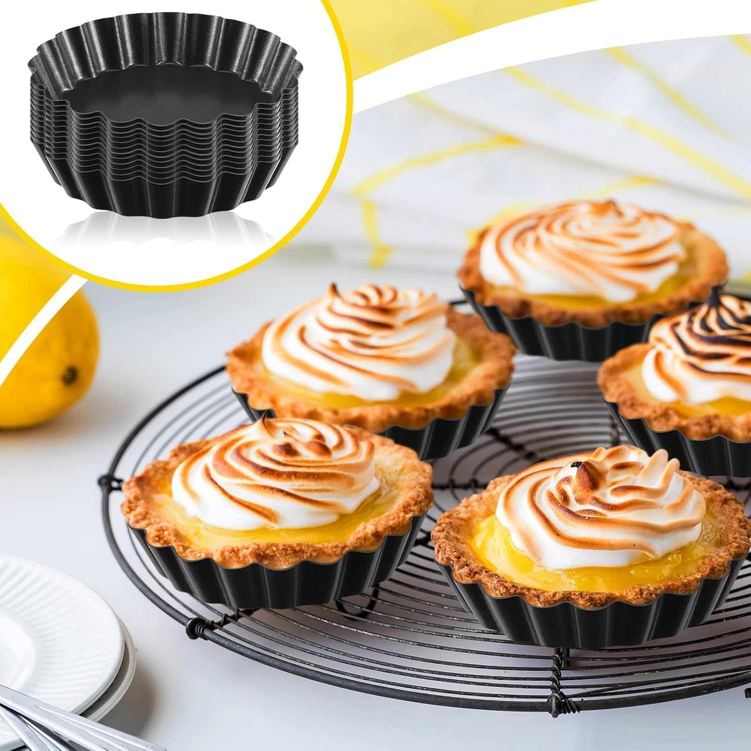 Coehaopike 6Pcs/Set Mini Tart Pan Egg Tart Molds with Removable Bottom Non-Stick Pie Pizza Cake round Mould Tins Tarts Quiche Pan Bakeware