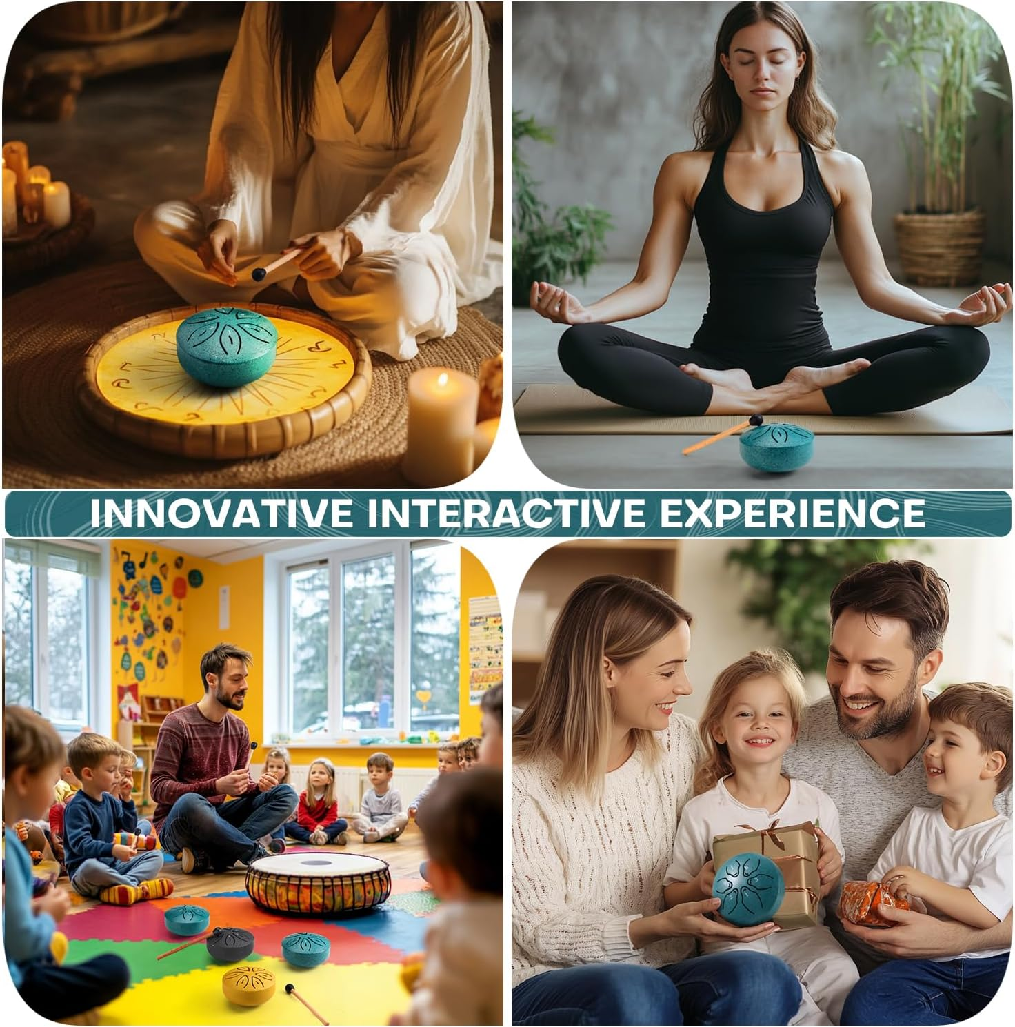 Facmogu Steel Tongue Drum for Outside, 3 Inch 6 Notes Chakra Drum for Outdoor Use, Mini Handpan Drum for Sound Bath, Musical Education Entertainment Meditation Yoga Zen Gifts - Green (Leaf Pattern) image number 5