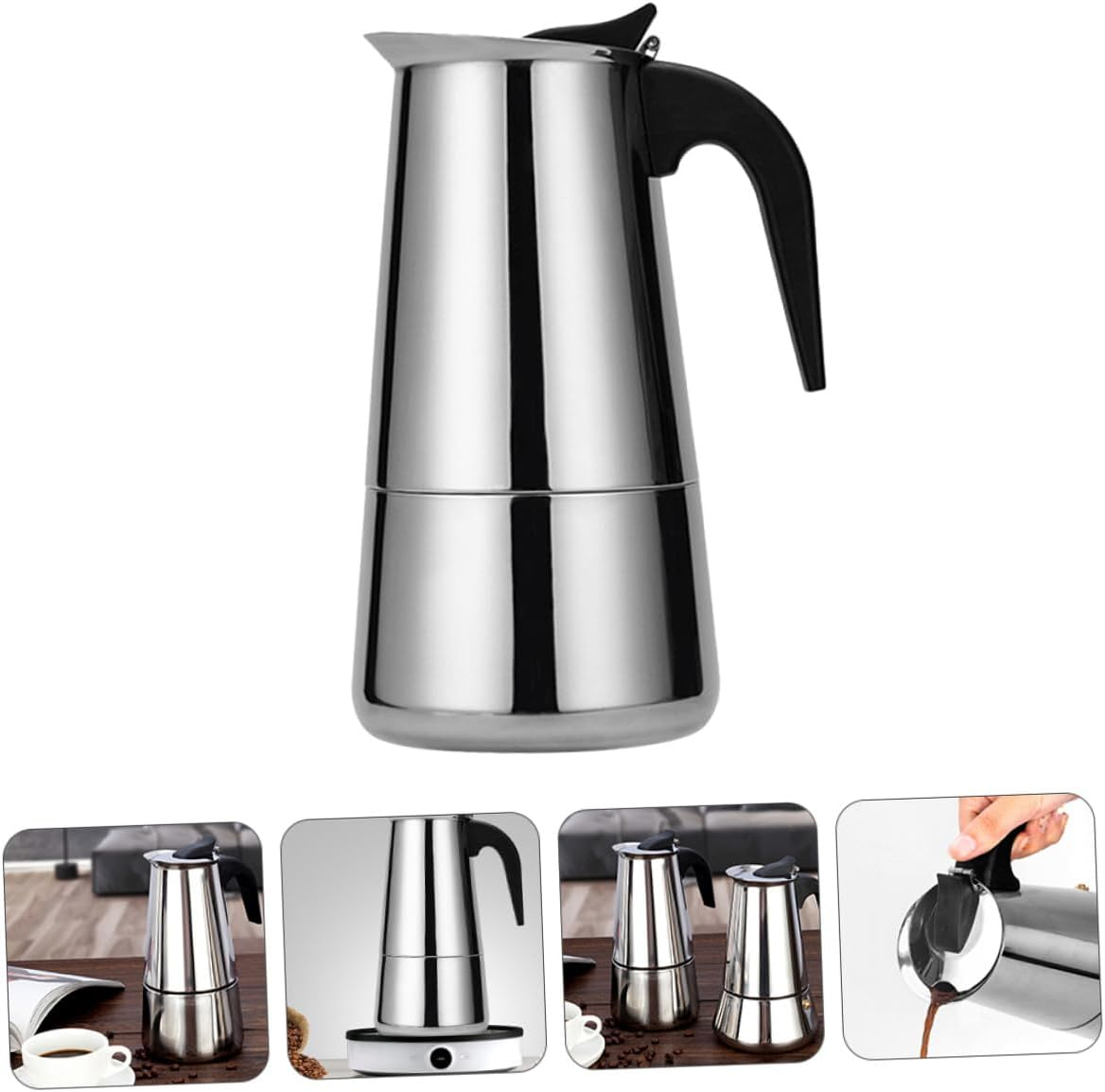 NOLITOY Stovetop Coffee Maker Stainless Steel Pot 9/12 Cups Portable Italian Espresso Maker Suitable for Induction and Other Heating Appliances Easy to Clean image number 2