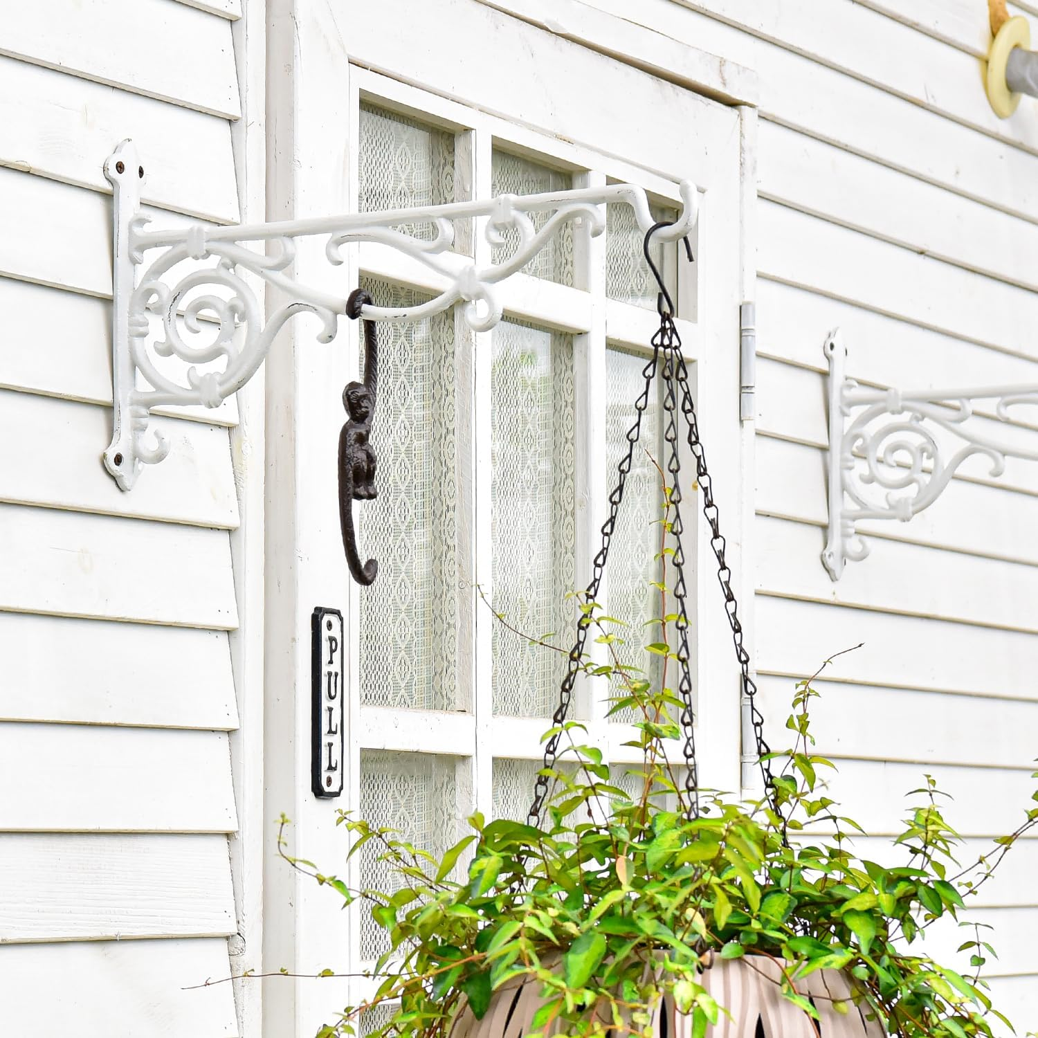 Sungmor Cast Iron Hanging Plant Bracket, 16.5" Large Outdoor Wall Plant Hangers, 2Pcs White Heavy Duty Hanging Basket Hooks, Decorative Hooks for Flower Pot, Lantern, Wind Chime, Hummingbird Feeder image number 6