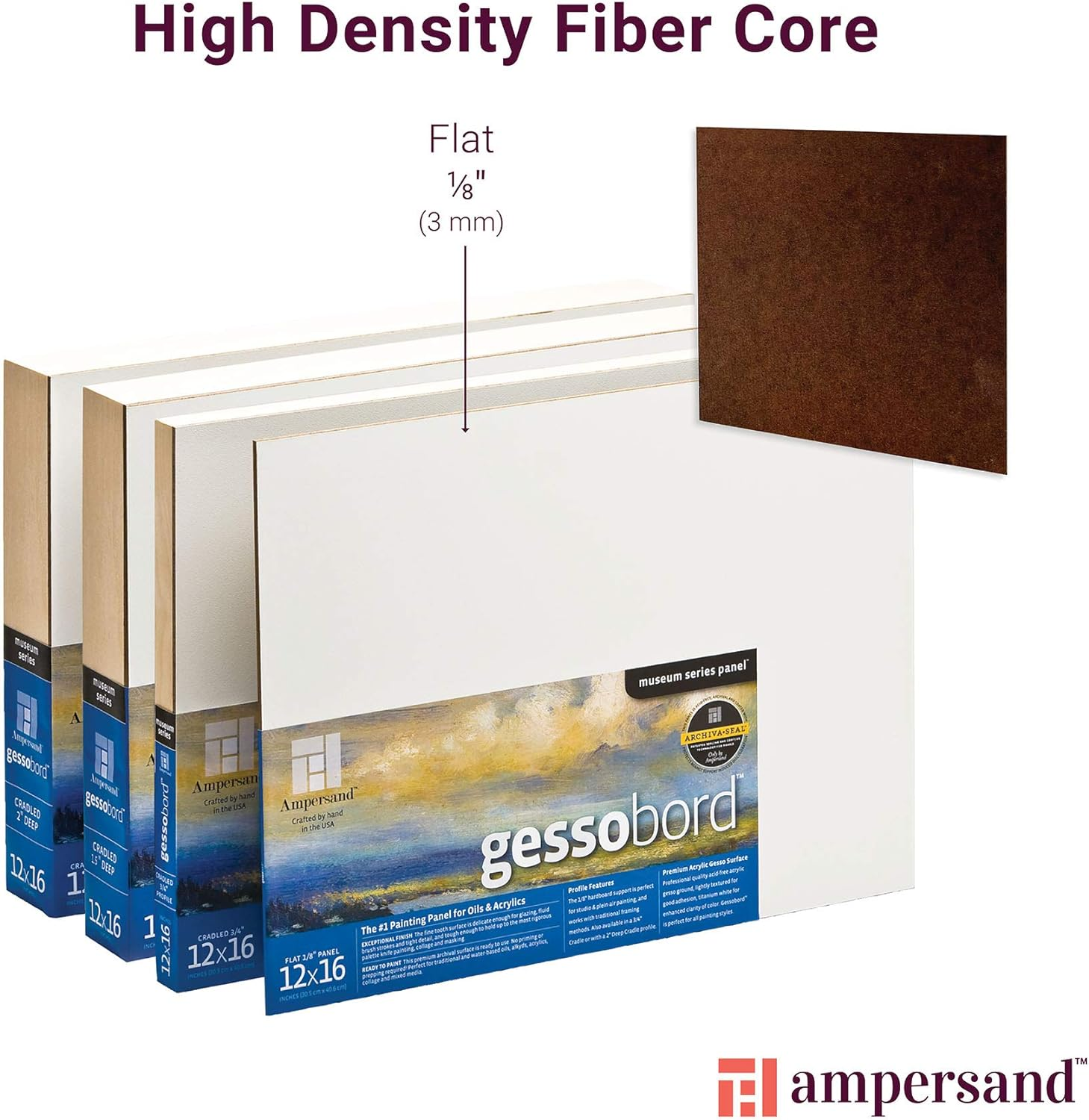 Ampersand Art Supply Gesso Wood Painting Panel: Museum Series Gessobord, 6" X 8", 1/8" Flat Profile, Pack of 3 image number 4