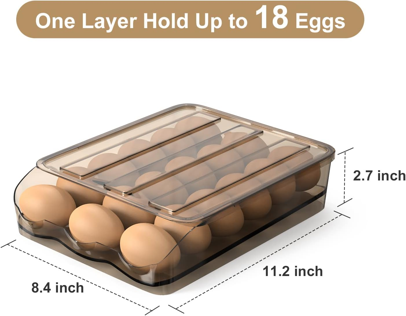 Siewl Automatic Rolling 18 Egg Fresh Storage Box for Fridge, Brown, 1 Layer, Practical, Egg Tray image number 4