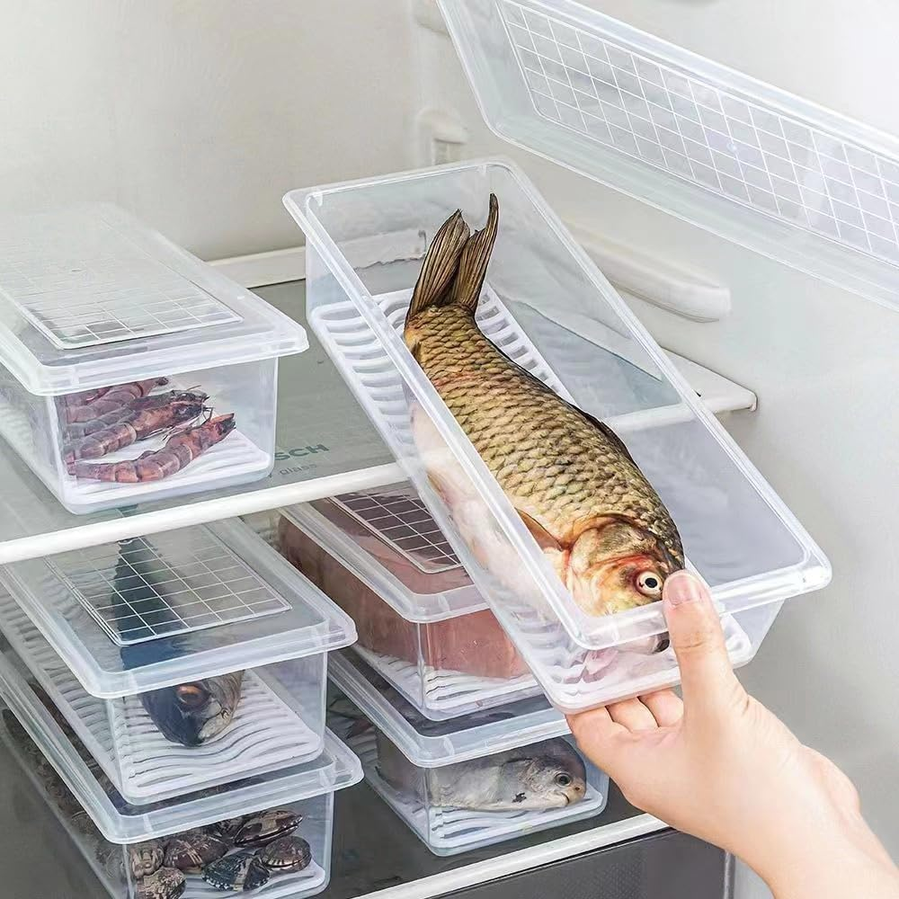 6 Pcs Stackable Fridge Organiser Bins with Lids and Removable Drain Basket, Fresh Container Food Storage Containers for Fruit & Vegetable Storage or Wash, Kitchen Storage & Organisation（Small） image number 3