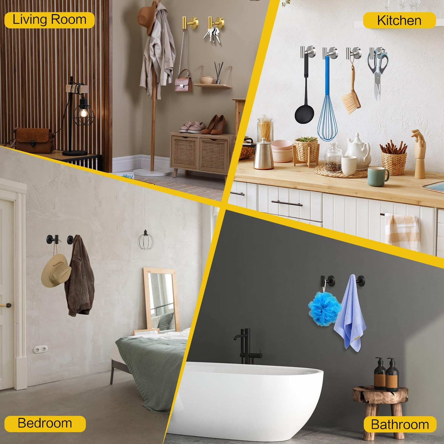 2/4/8 Pack Towel Hooks, Robe Hook, Bathroom Coat Hook Wall Mounted, SUS304 Stainless Steel Bathroom Hooks, Towel Hook for Bedroom Kitchen Hotel Office(8 Pack Matte Black) image number 3