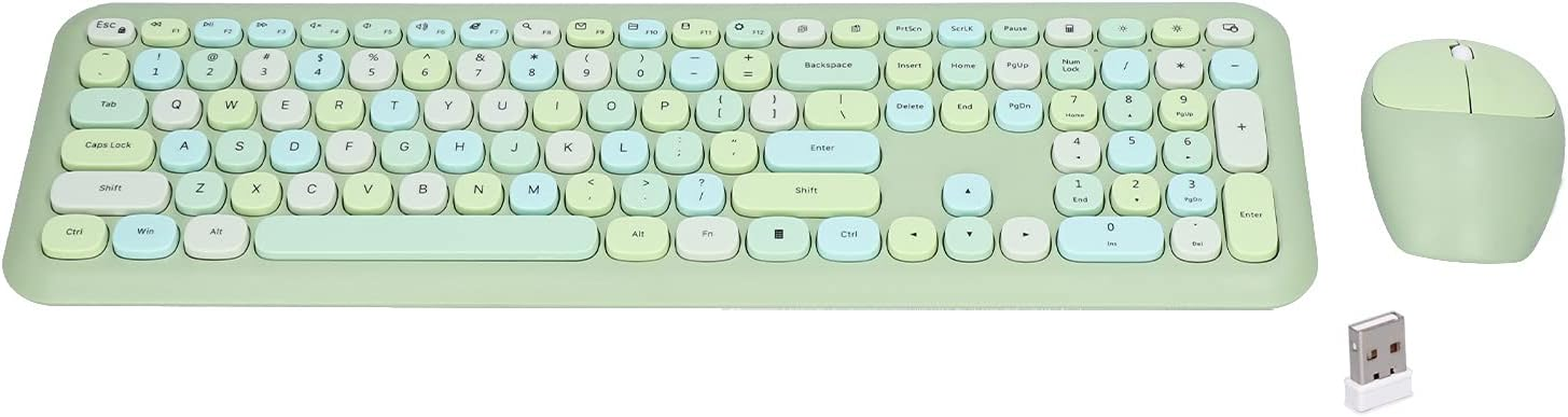 Wireless Keyboard and Mouse Set, Retro Style, Ergonomic Angle, Power Saving Technology, Multi Color, Mute Cover, for Home Office (Mixed Color Keyboard and Mouse Set)