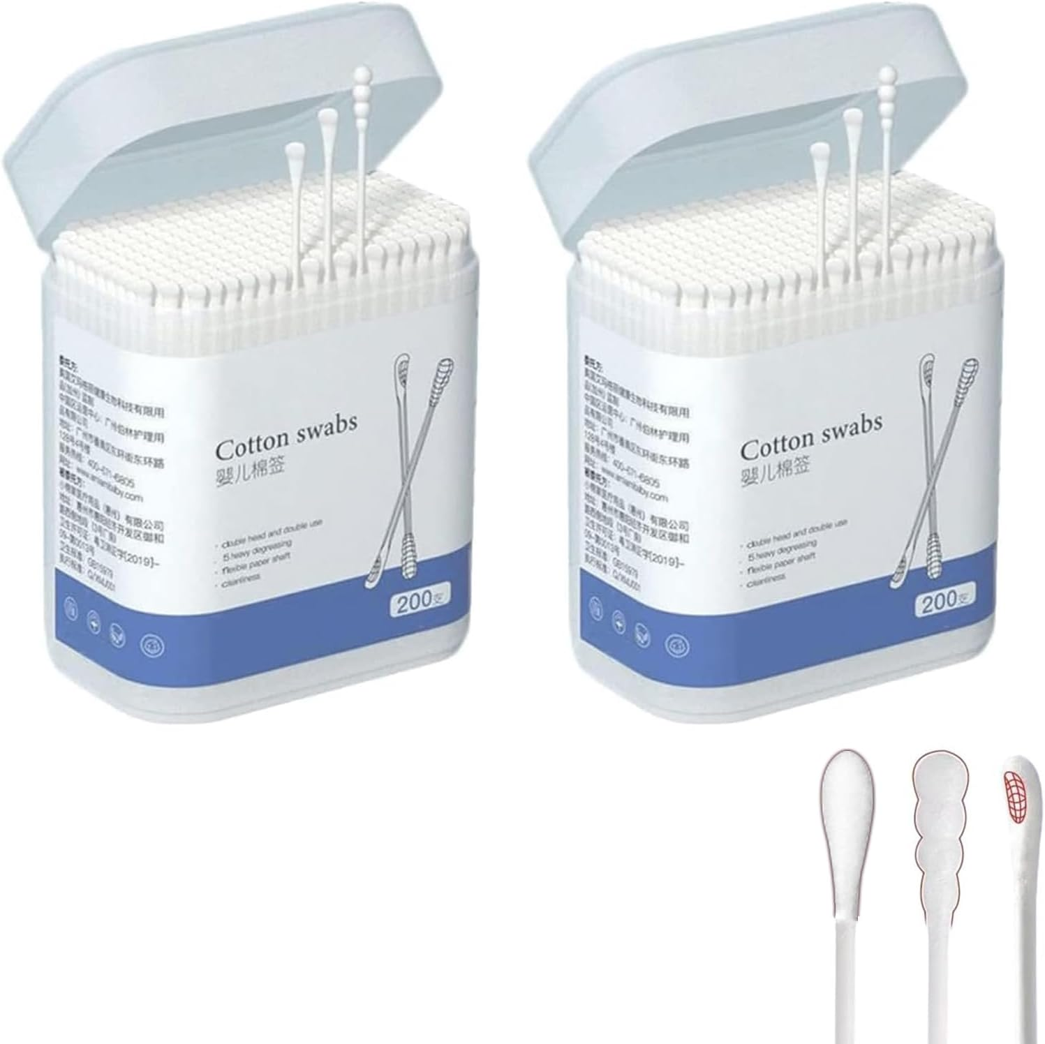 400Pcs Cotton Swabs, Sonoyu Cotton Buds with 3 Headed Design, Ear Cleaners, Biodegradable Baby Cotton Buds Kids Safety Swabs, Made of Safe Cotton for Beauty Care, Cleaning