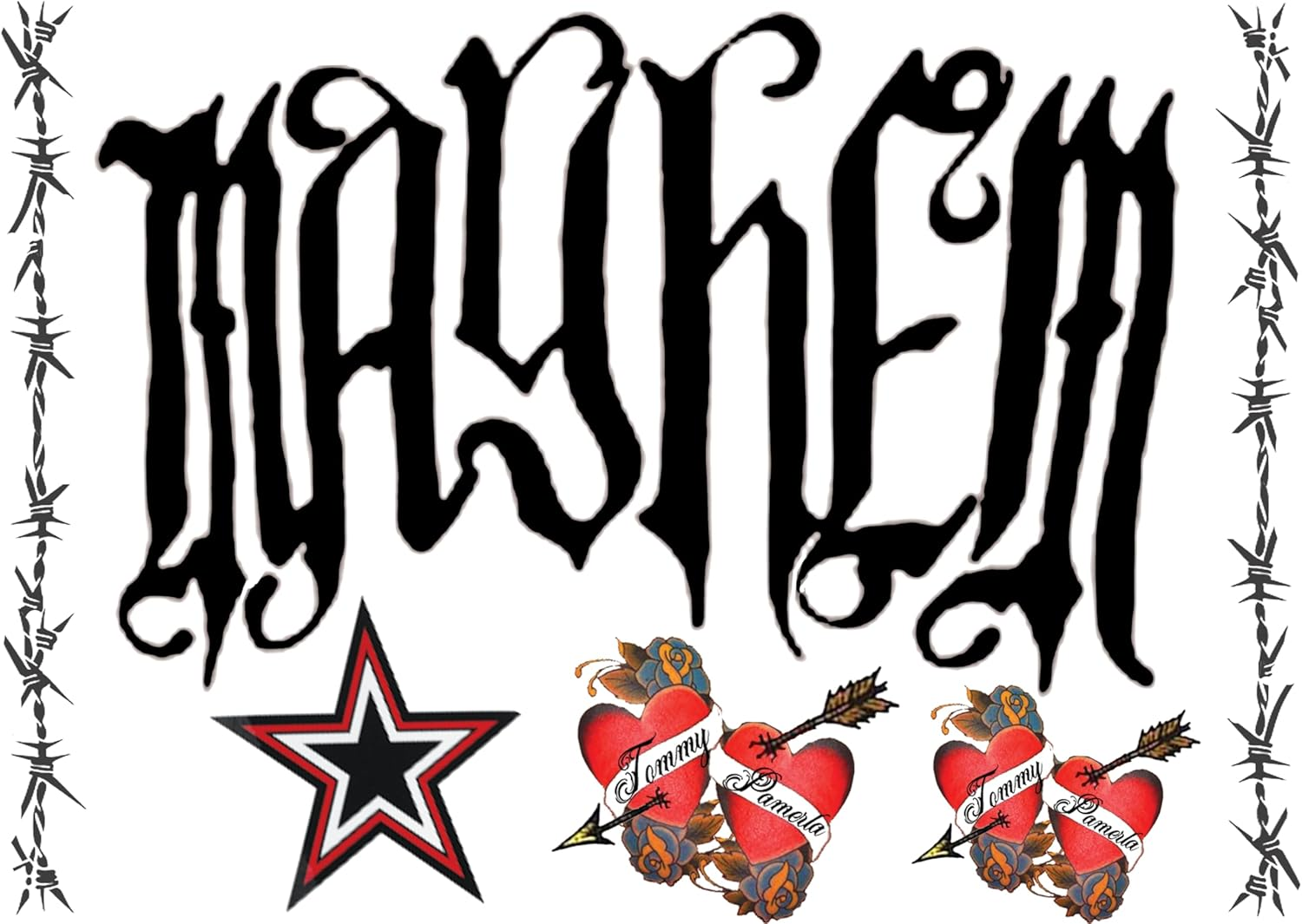 Tommy Lee and Pam Set of Fake Temporary Tattoos + Stretchy Nylon Sleeves | Life Sized | Couples Tattoo&hellip; image number 1