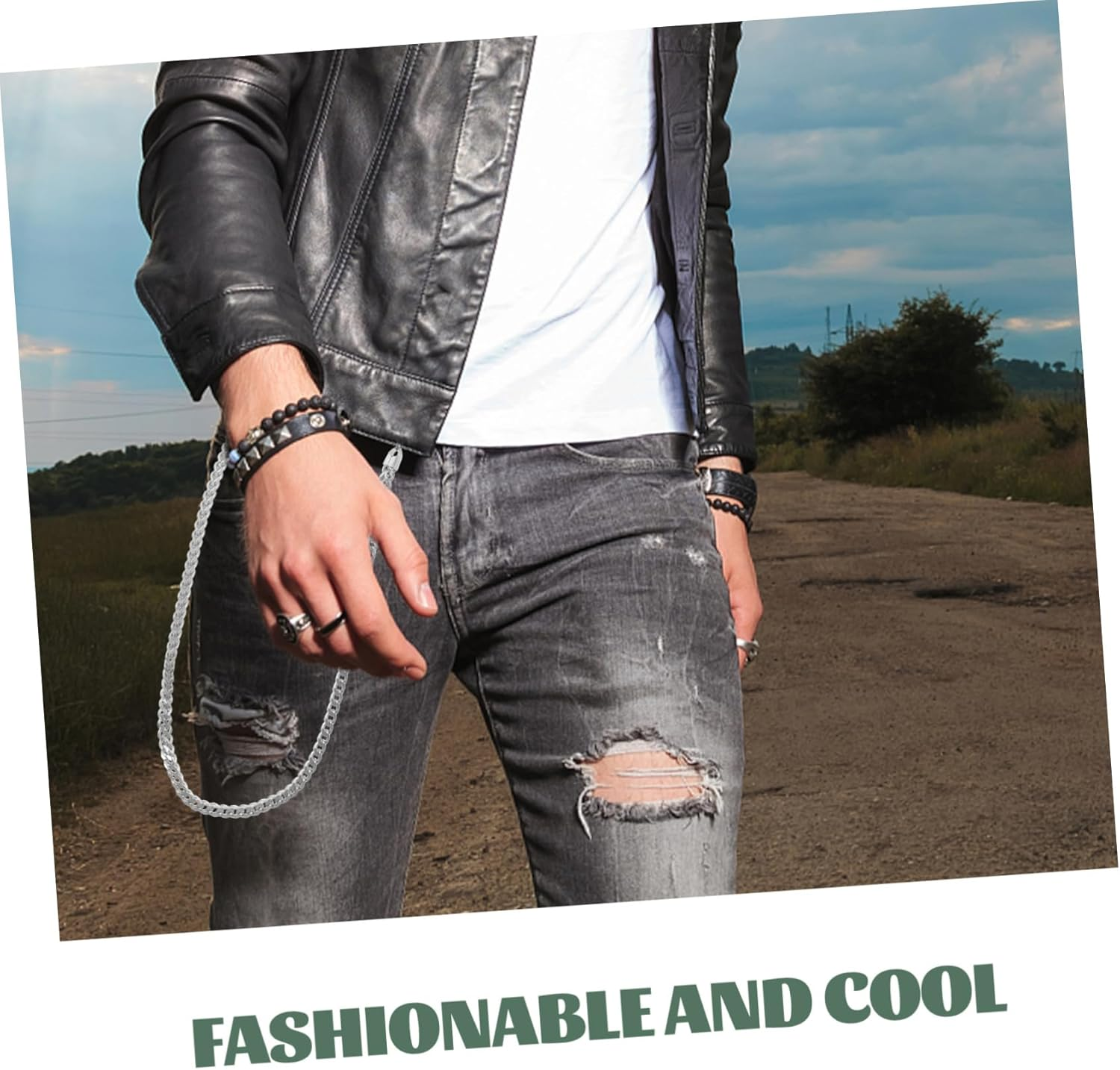 STOBOK Mens Fashion Wallet Chain and Pocket Chain for Boys Silver 57Cm Hip Hop Punk for Dance and Wallet Accessories image number 4