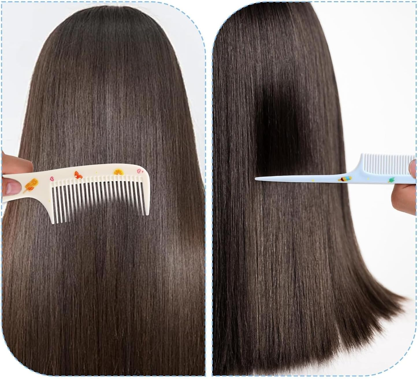 Girls Boys Hair Brush Kids Hairs Brushes Set Fashion Kids Hair Brushes Plastic Fine Tooth Rat Tail Combs for Girls Curly Straight Long Hairs, (Blue,Yellow) 4 Pcs image number 5