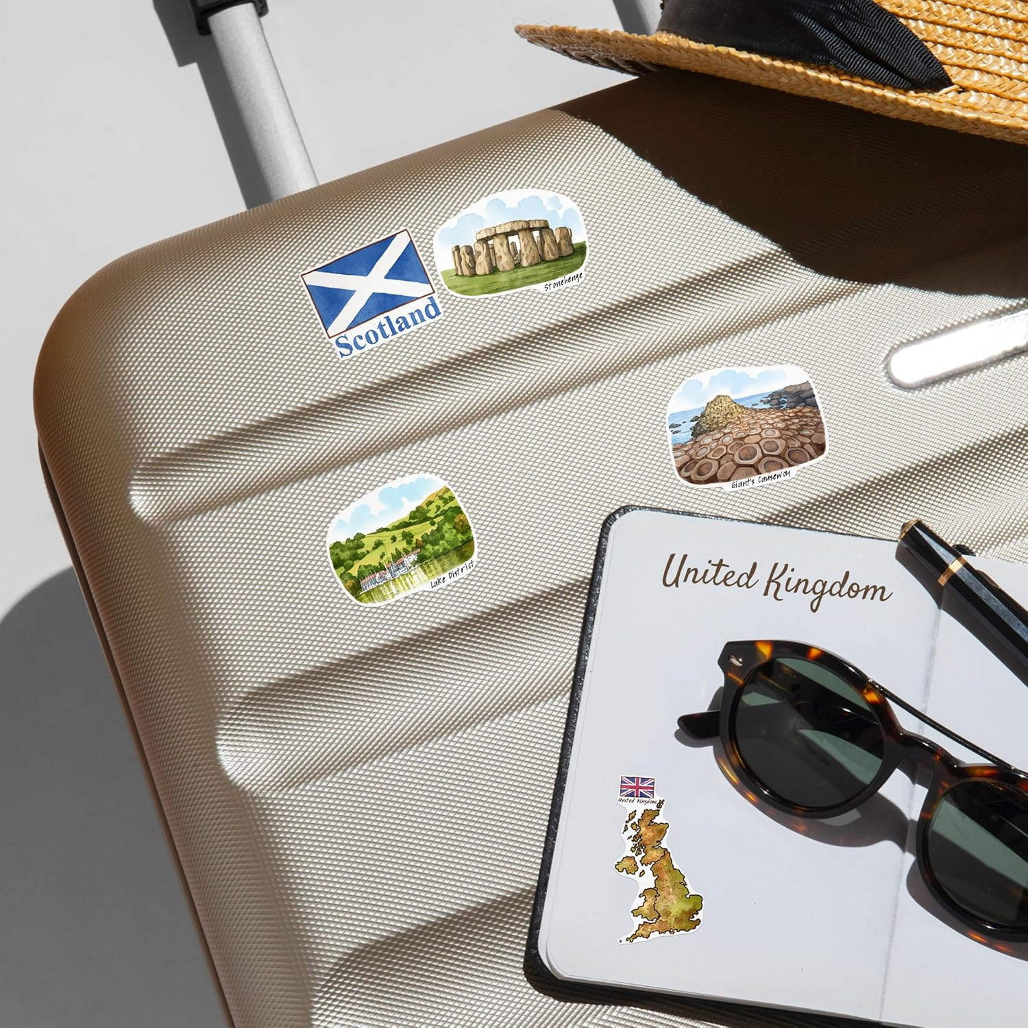 Navy Peony Countryside United Kingdom Travel Stickers (28Pcs)-Hand Illustrated, England Wales UK Heritage-Themed Decals for Journals, Scrapbooks, Luggage image number 4