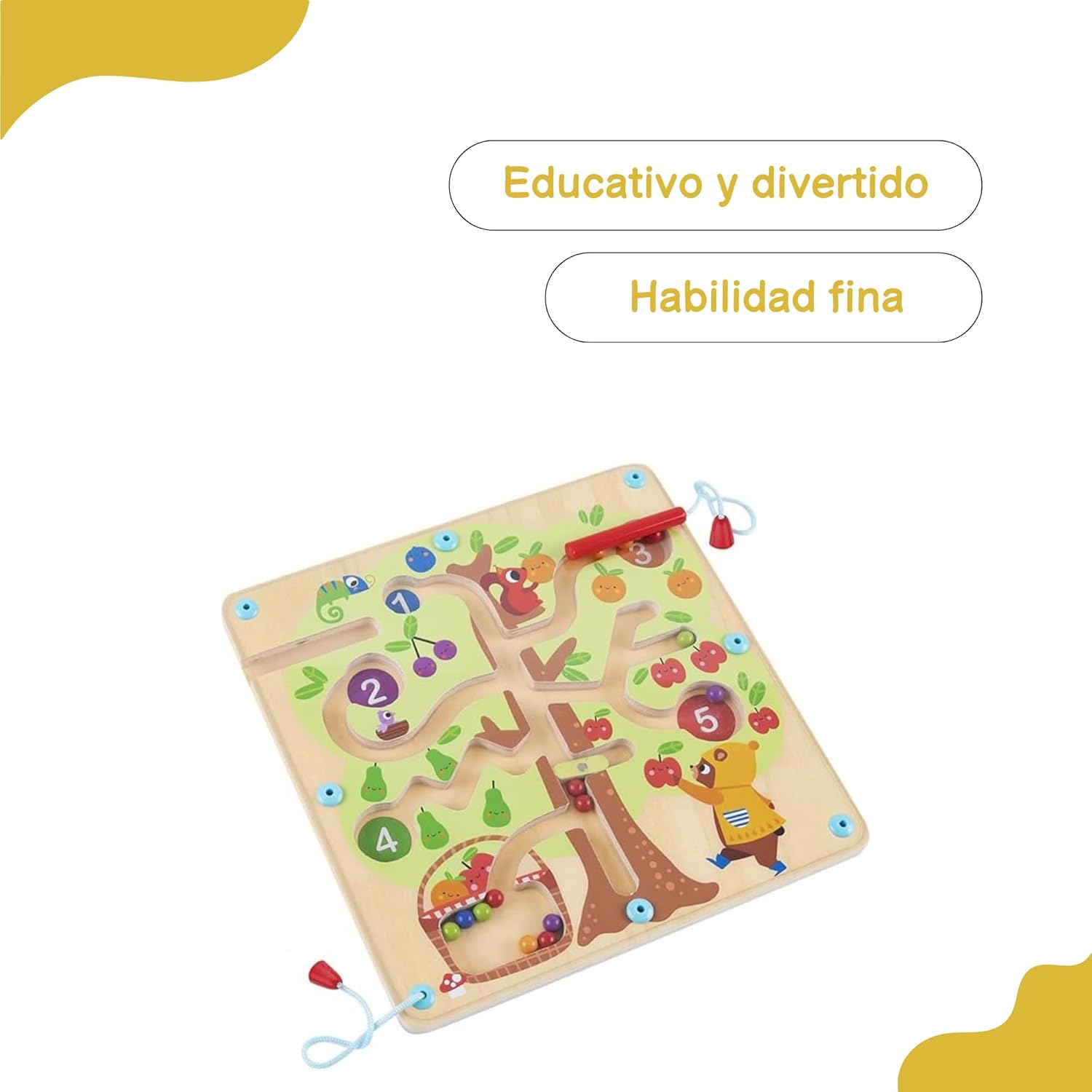 Tooky Toy TH687 Counting Fruit Ball Maze Tree: Learn Counting and Sorting with Magnetic Fruit Maze Educational Toy image number 4