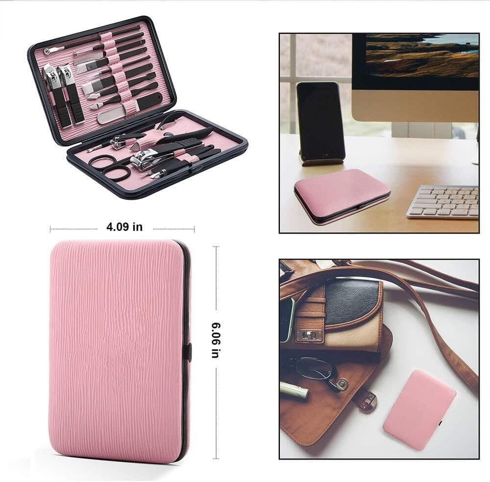 Professional Manicure Kit - Nail Clipper Set18 in 1 Stainless Steel Mani Pedi & Nail Clipper Set with Leather Travel Case for Home, Travel Manicure Setn image number 5