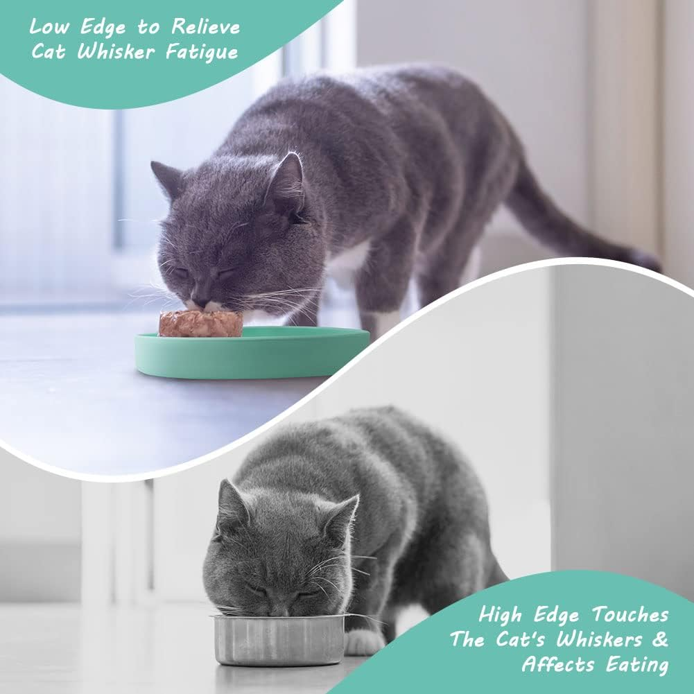 Adiwo Feeding Bowl for Cats, 18 Cm Silicone Bowl, Wide Cat Bowl, Feeding Bowl, Flat Cat Bowl for Dry Food and Wet Food, Water Bowl, Non-Slip Cat Bowl for Cats, Dogs, Green image number 3