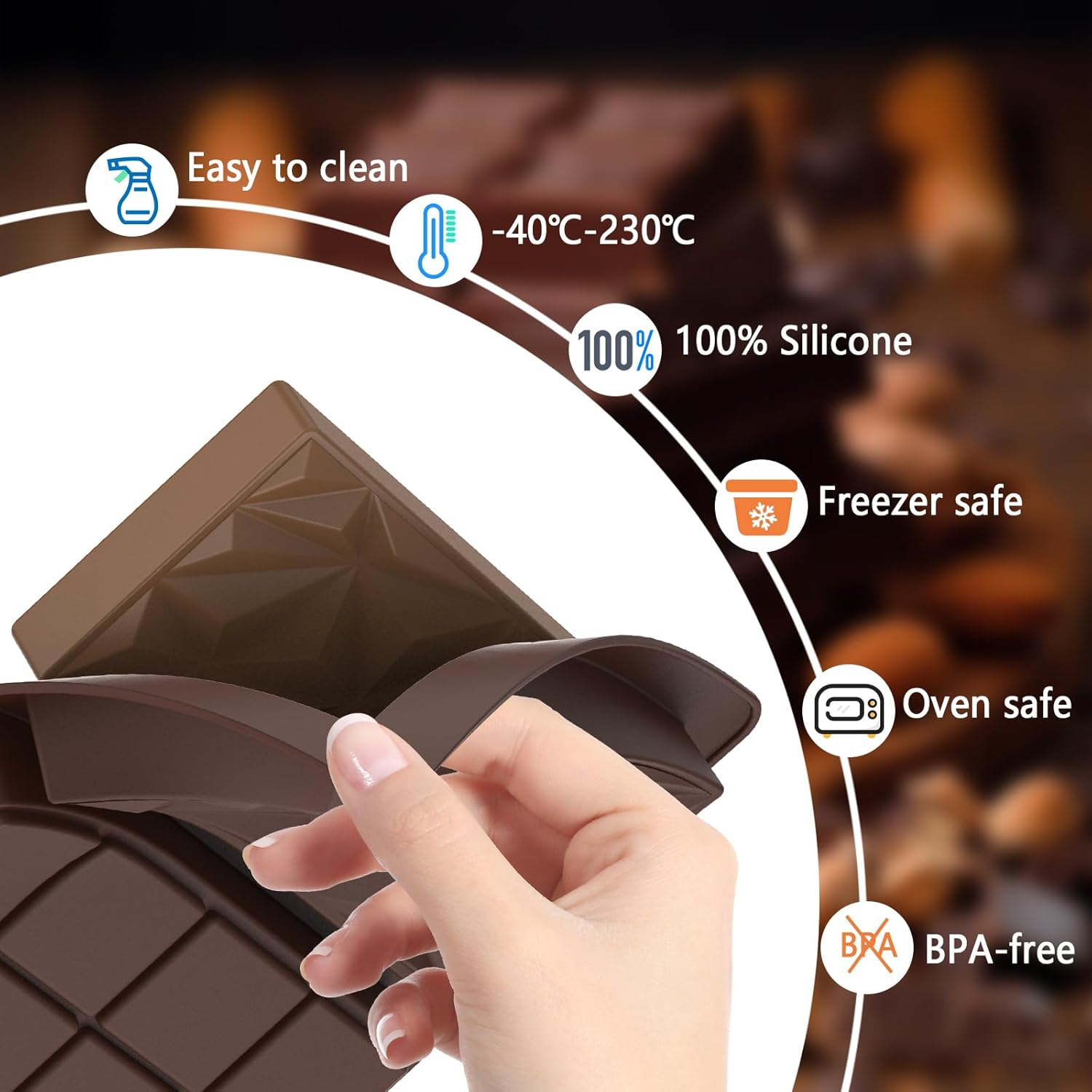 Bighan 3 Pack Chocolate Molds, Chocolate Bar Molds Large and Thick Silicone Chocolate Mold Deep Chocolate Bar Mould Food Grade Silicone Deep Chocolate Bar Mold Kitchen Baking Mould with a Scraper image number 4