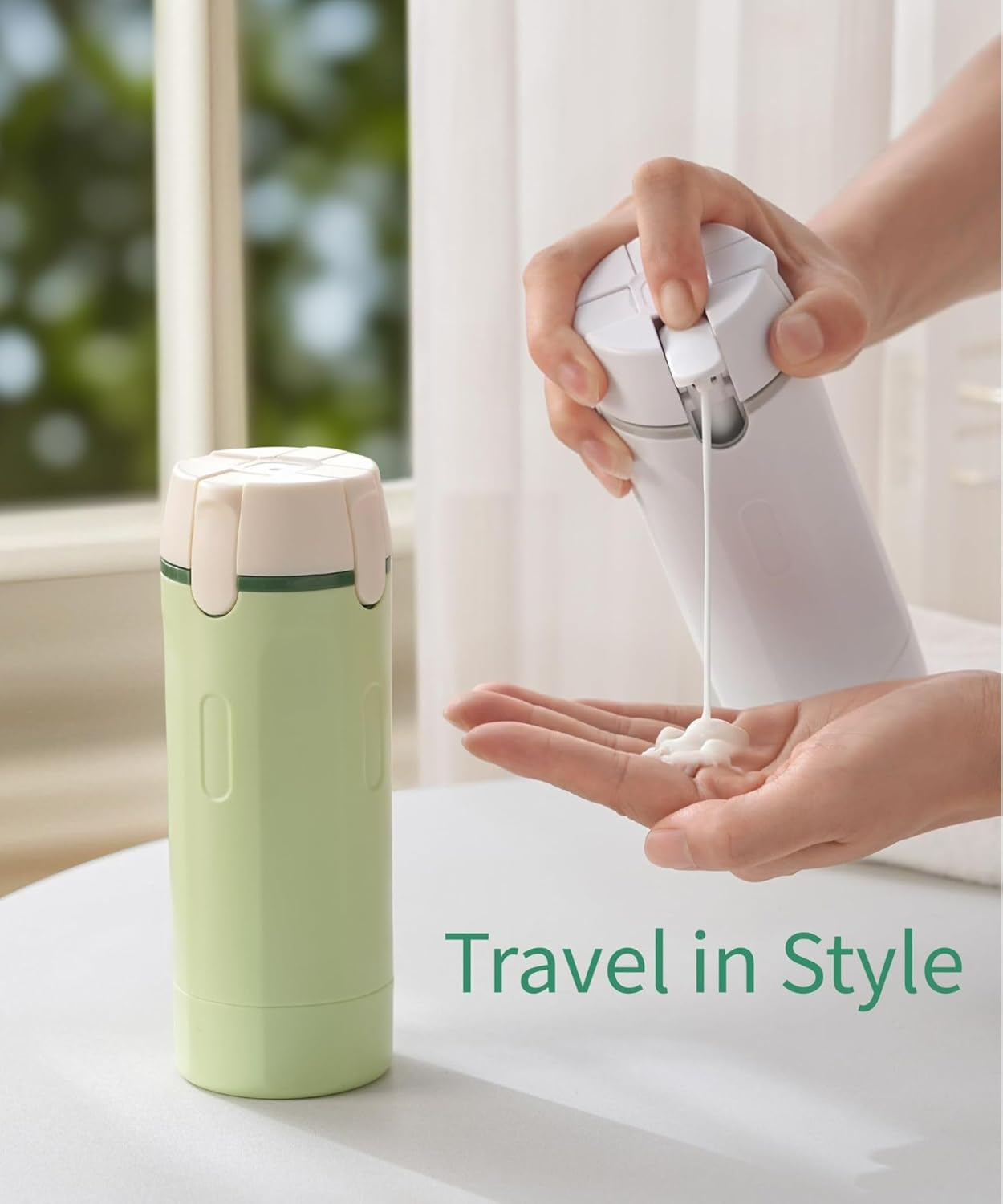 4 in 1 Travel Dispenser Bottle, Travel Toiletry Containers, Refillable, Leak Proof, Portable Containers for Shampoo Lotion Conditioner Cream, Flights Gym Bag Weekends Away (White) image number 2