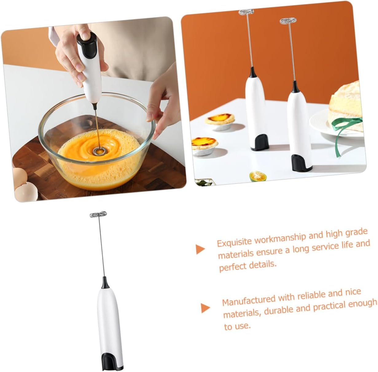 Sosoport Electric Handheld Egg Mixer and Mini Hand Whisk for Baking, White Portable Kitchen Frother Wand with One Beater, Small Milk Frother Suitable for Home and Restaurant Use, Battery Not Included