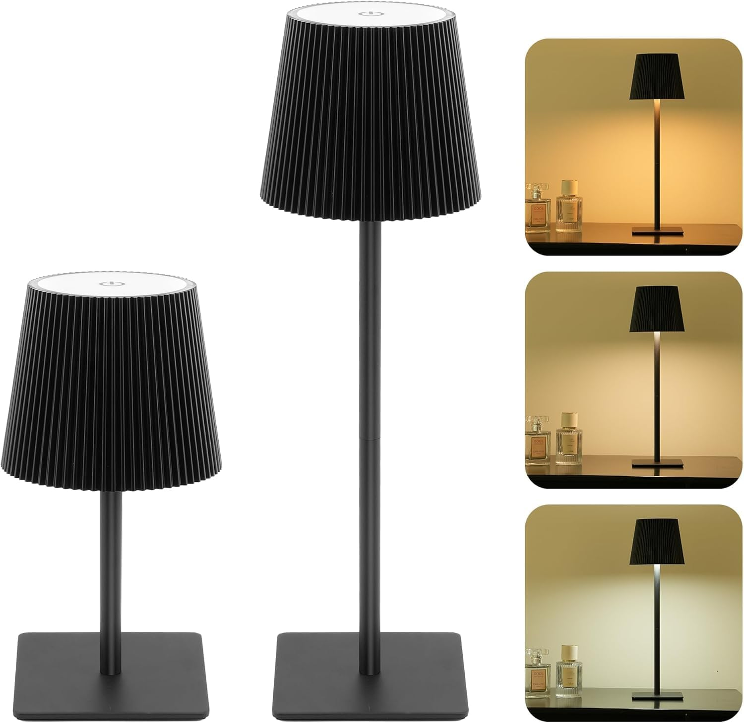 Telfun 2 Pack Cordless Table Lamp,6000Mah Rechargeable Battery Operated Desk Lamp,Two Adjustable Heights,Waterproof, Touch Control & 3 Color Stepless Dimming for Restaurant/Bedroom/Bars/Outdoor image number 4