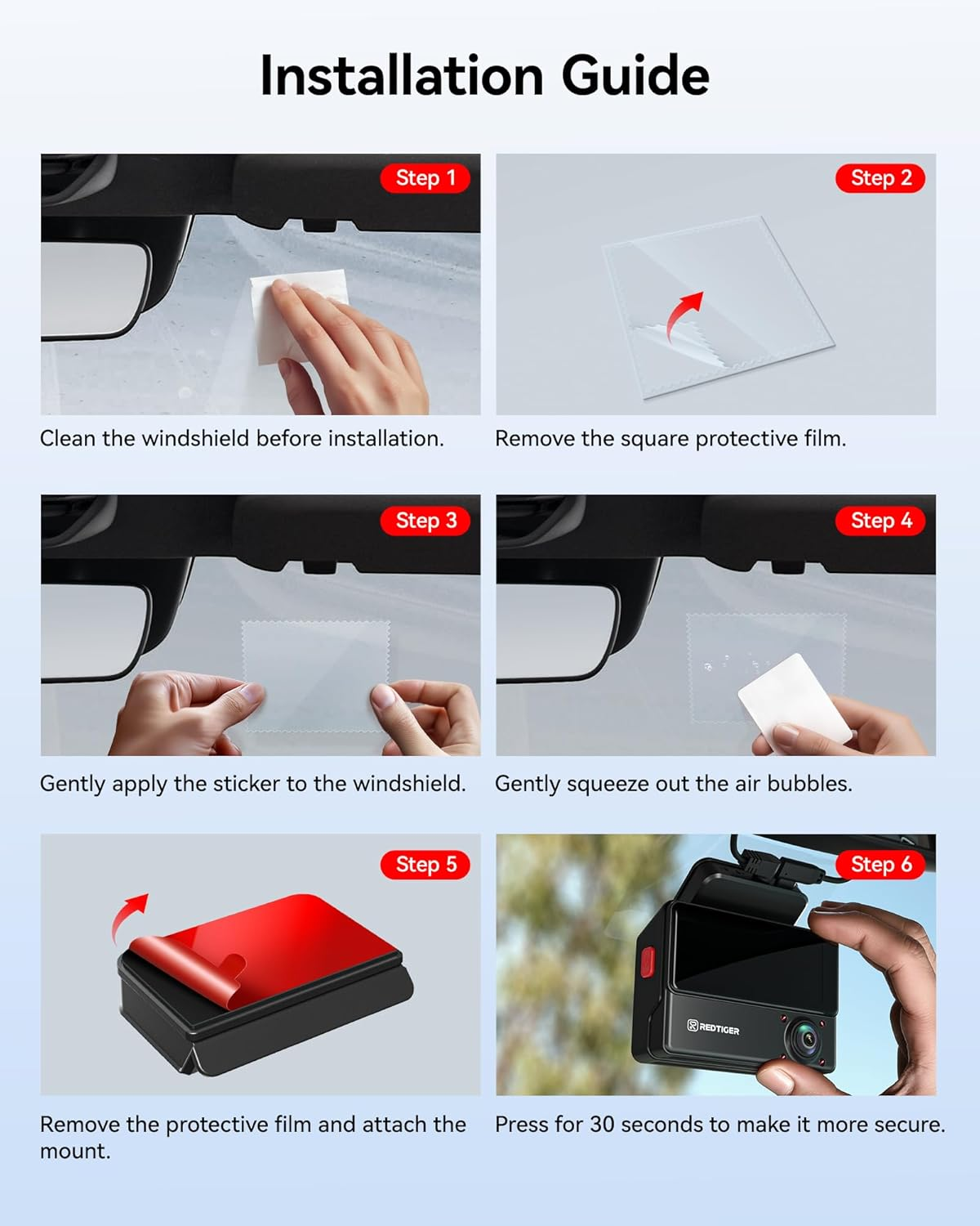 REDTIGER Adhesive and Electrostatic Stickers for VP20 Dash Cam Mounting, Strong Windshield Grip, No Sticky Residue, Double-Sided Design image number 2