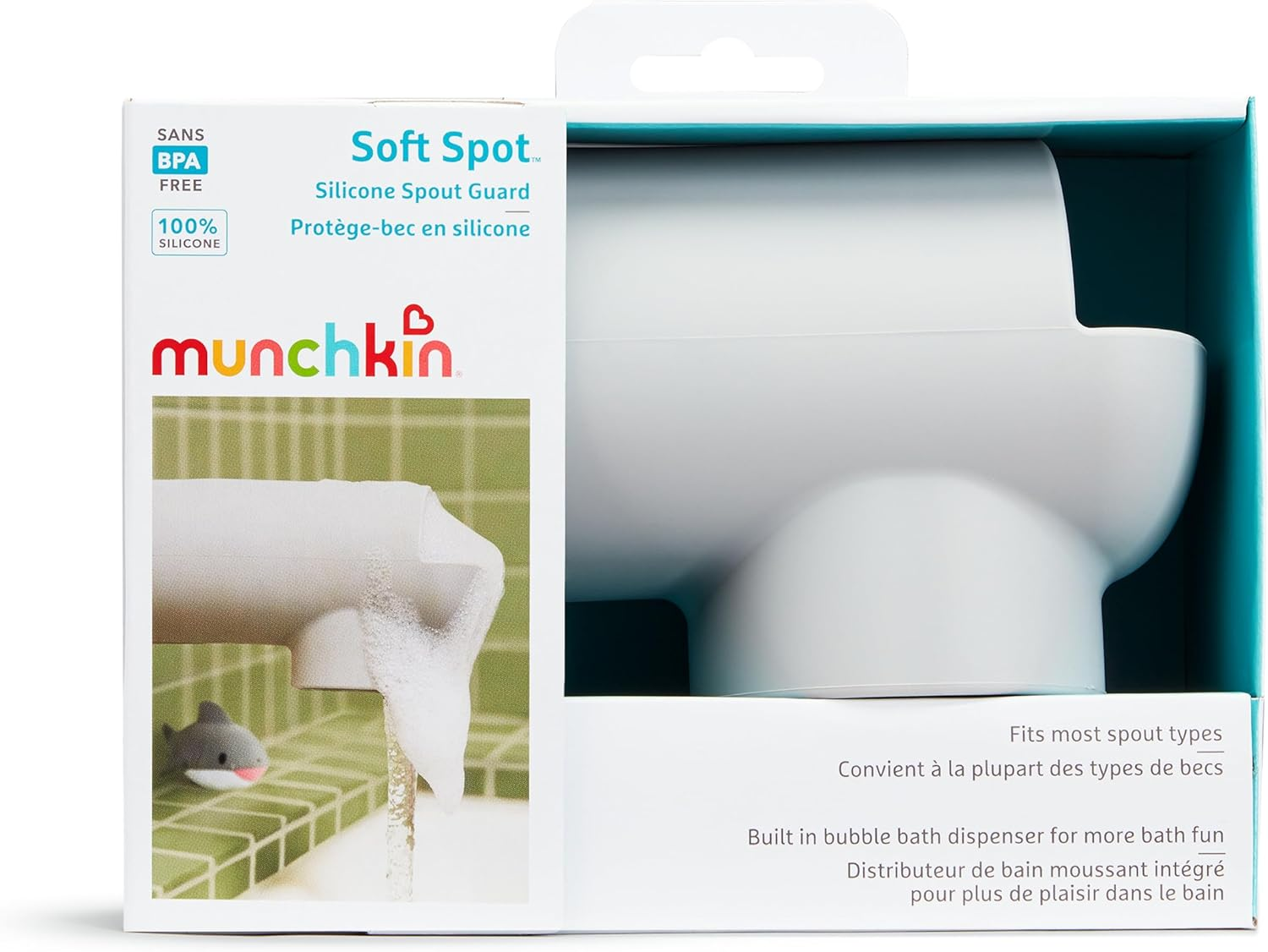 Munchkin&reg; Soft Spot&trade; Bath Spout Cover for Baby, Bathtub Guard with Built-In Bubble Bath Dispenser, Silicone, Grey image number 6