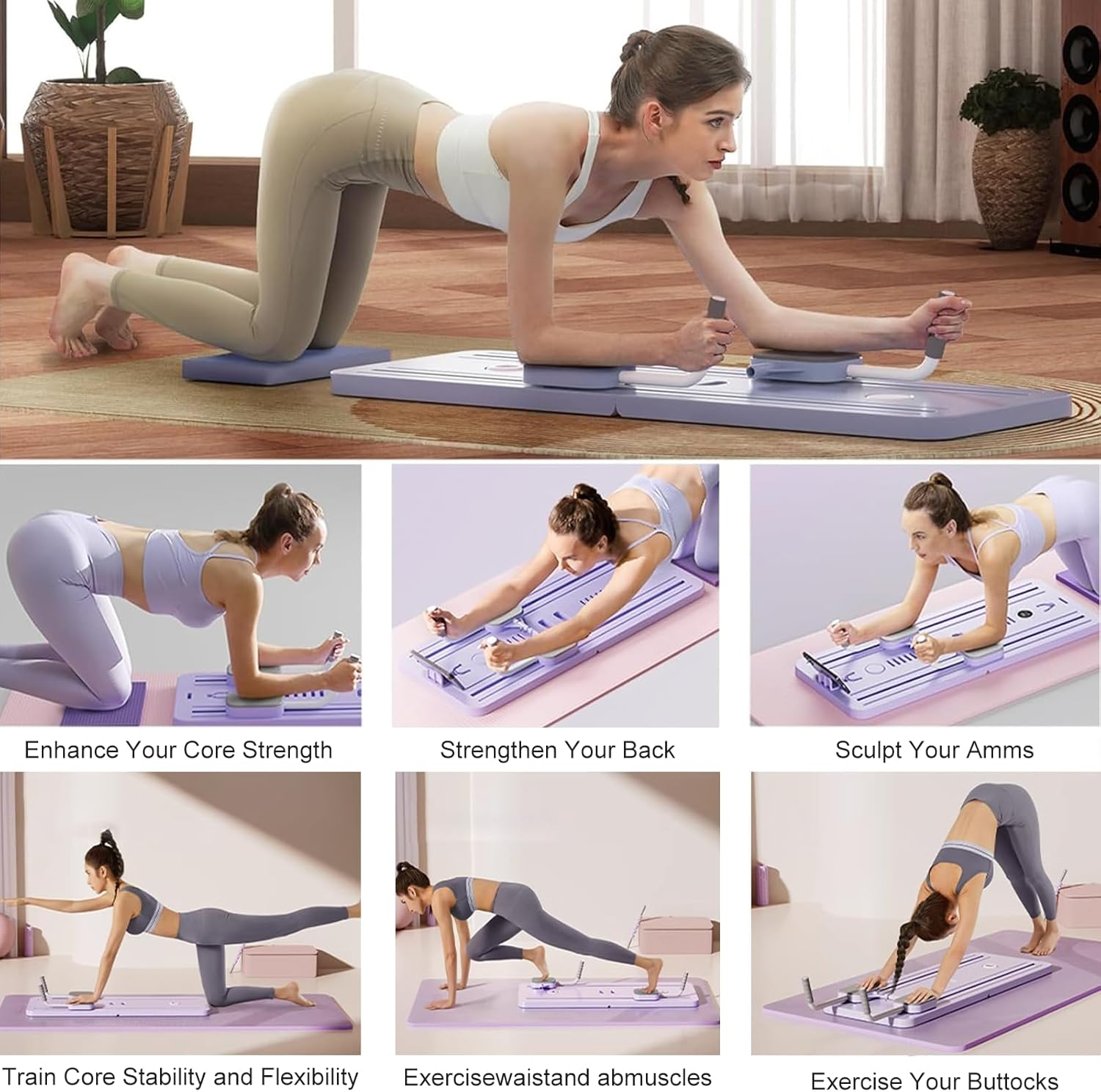 Pilates Board Reformer Set, Foldable Reformer Pilates Machine for Home Gym, 5 In1 Portable Home Workout Pilate Equipment for Core Strength, Full-Body Fitness image number 4