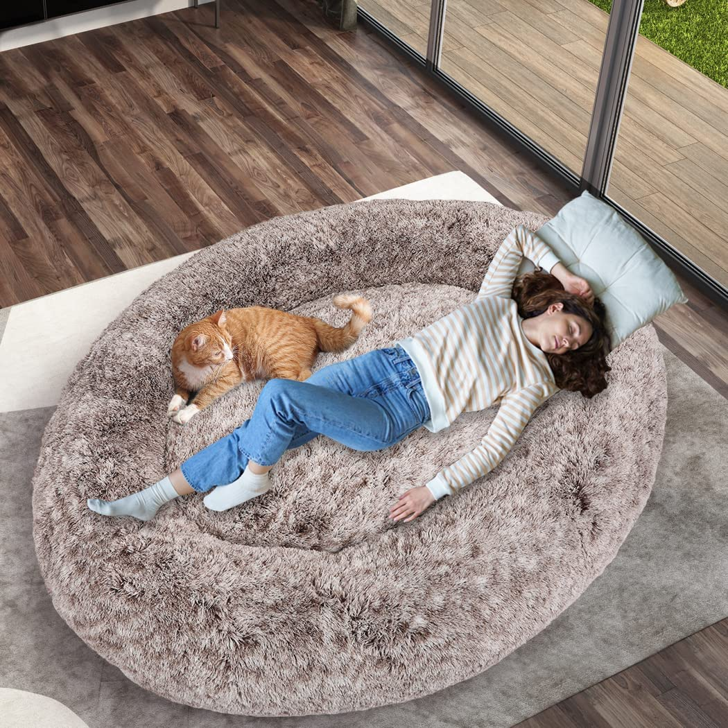 Thenapbed 1.8M Human Size Pet Bed Fluffy Calming Washing Napping Mattress Brown